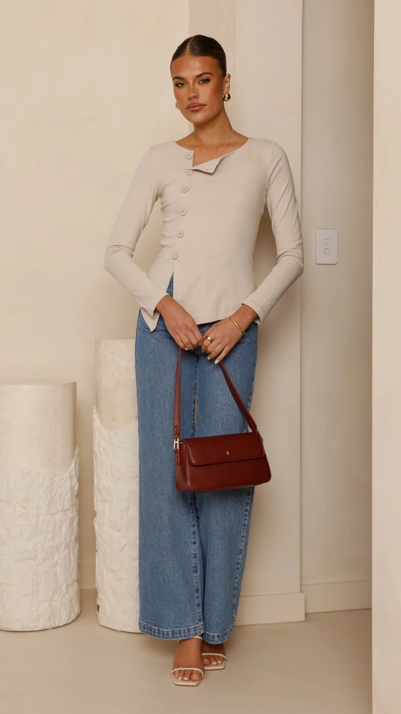 Addison Long Sleeve Top - Stone - Image 7