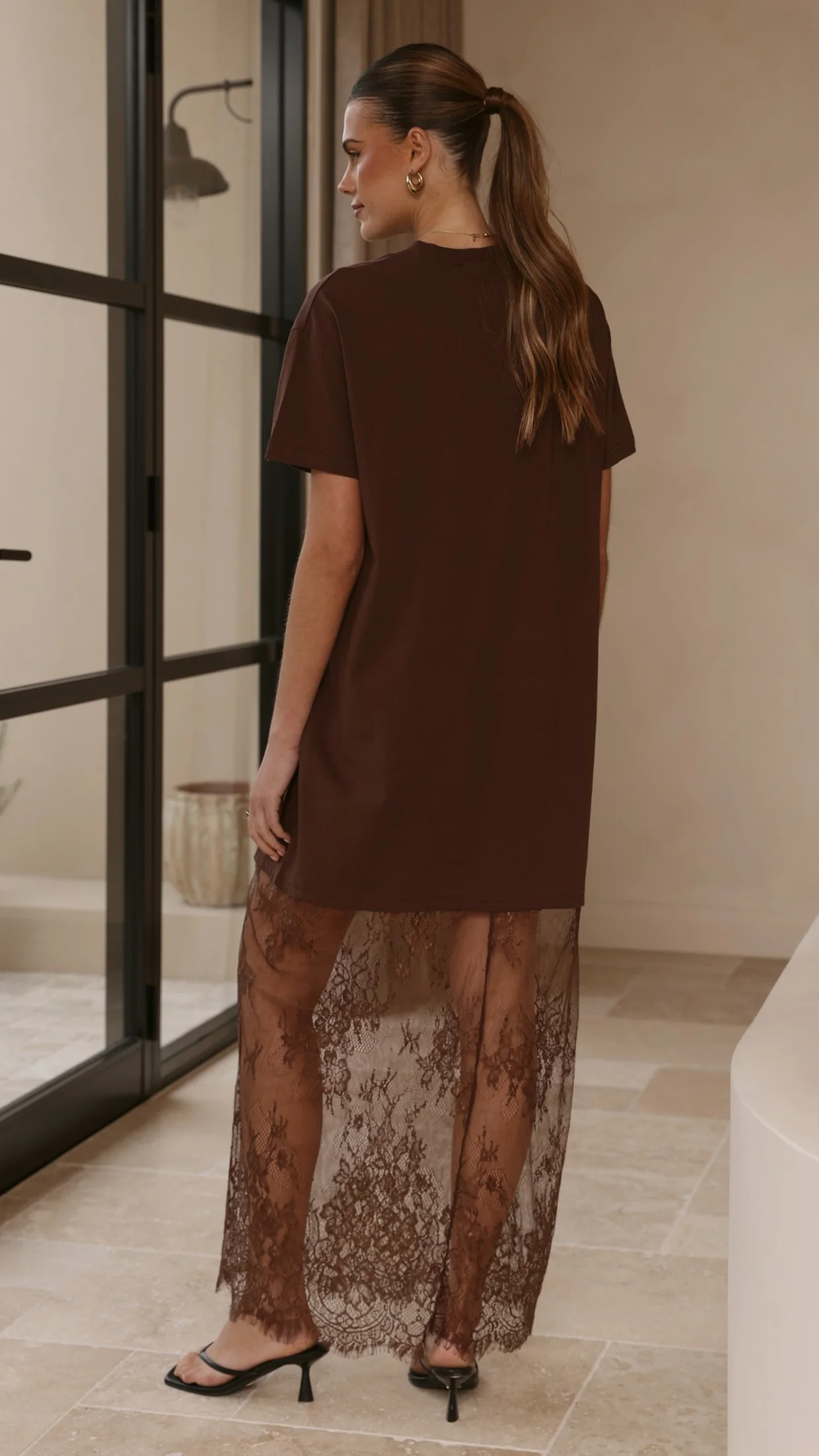 Adora T-Shirt Maxi Dress - Chocolate - Image 2