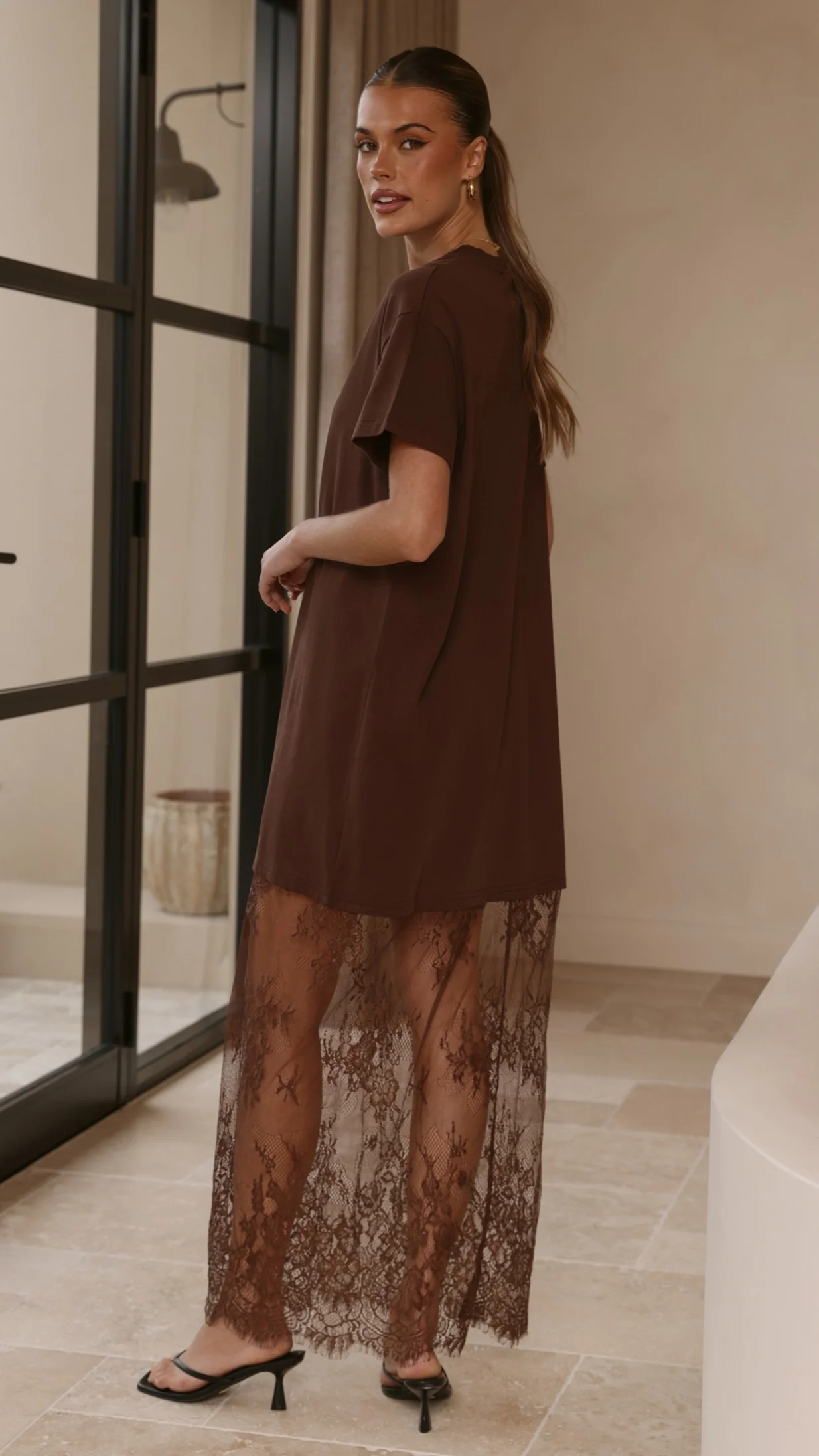 Adora T-Shirt Maxi Dress - Chocolate - Image 5