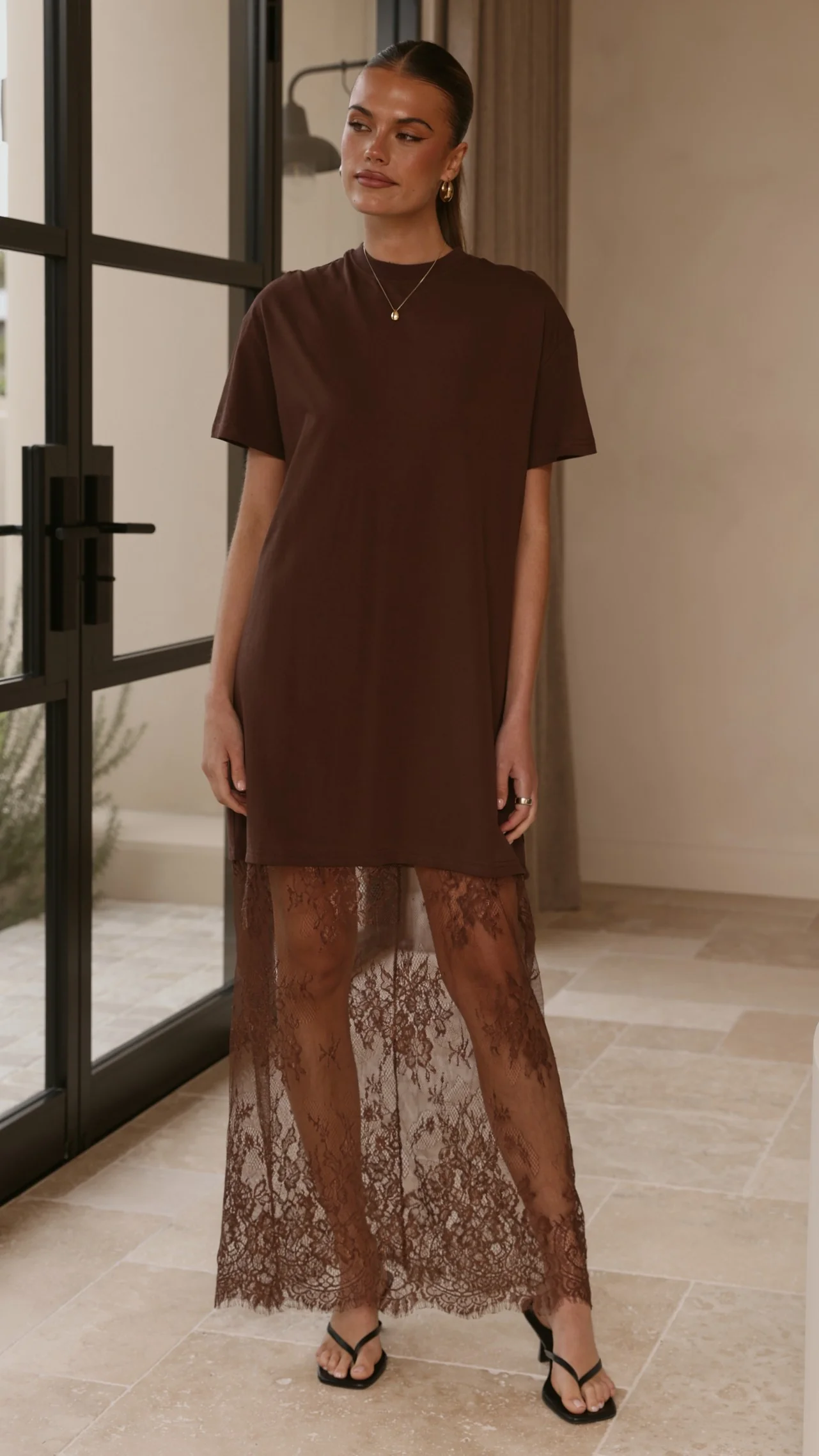 Adora T-Shirt Maxi Dress - Chocolate - Image 6