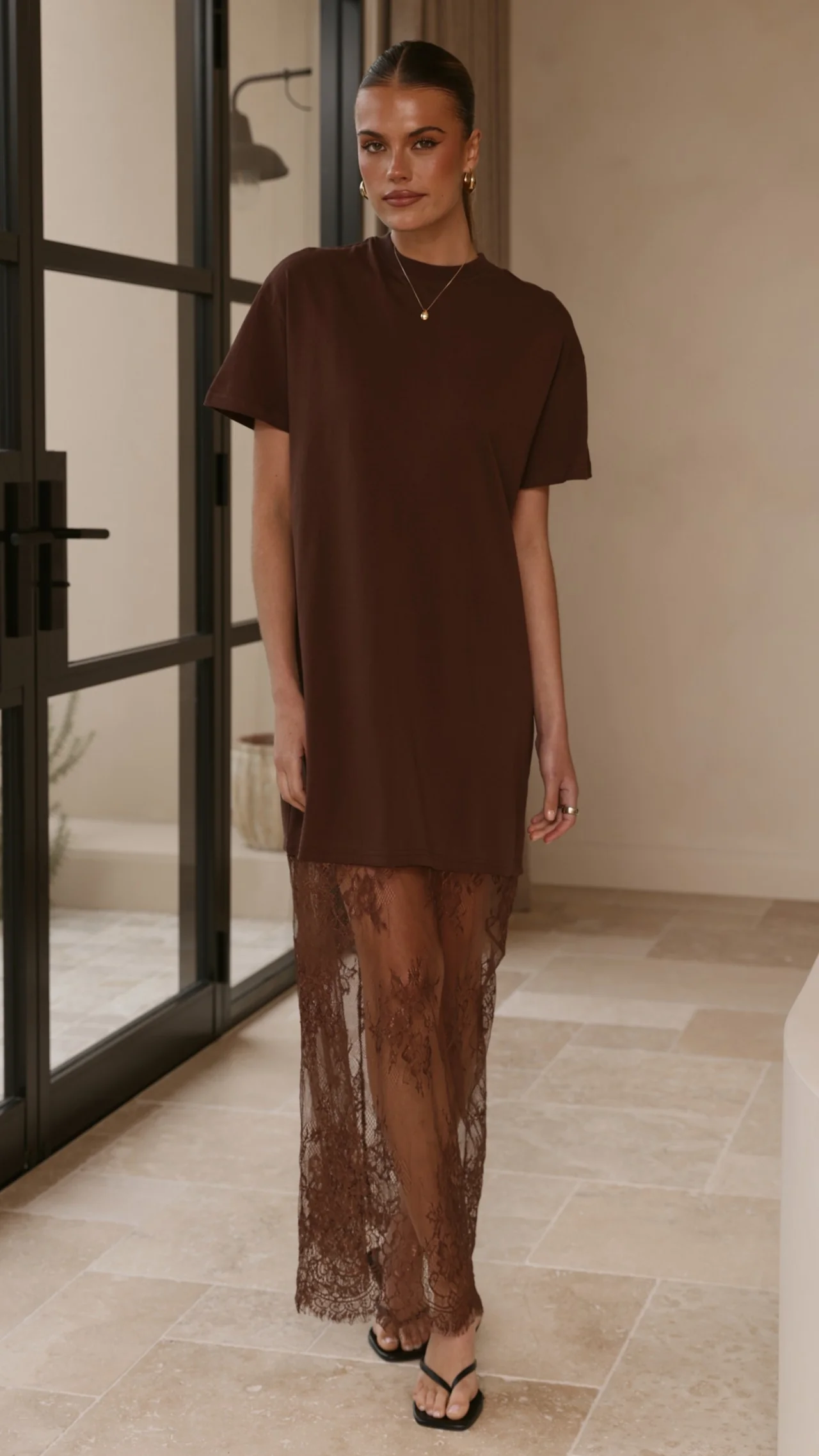 Adora T-Shirt Maxi Dress - Chocolate - Image 7