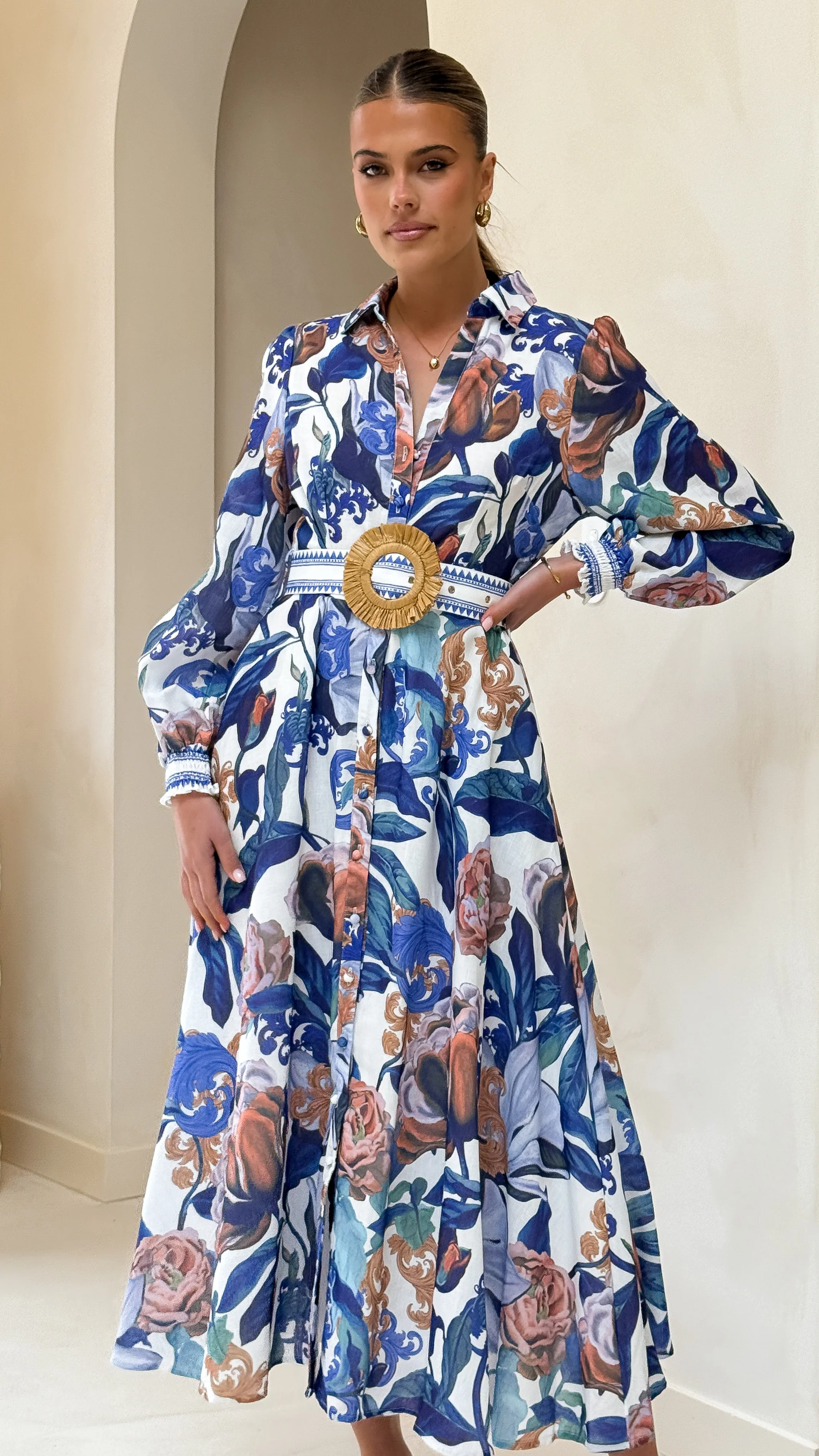 Aida Long Sleeve Maxi Dress - Azure Blue - Image 5