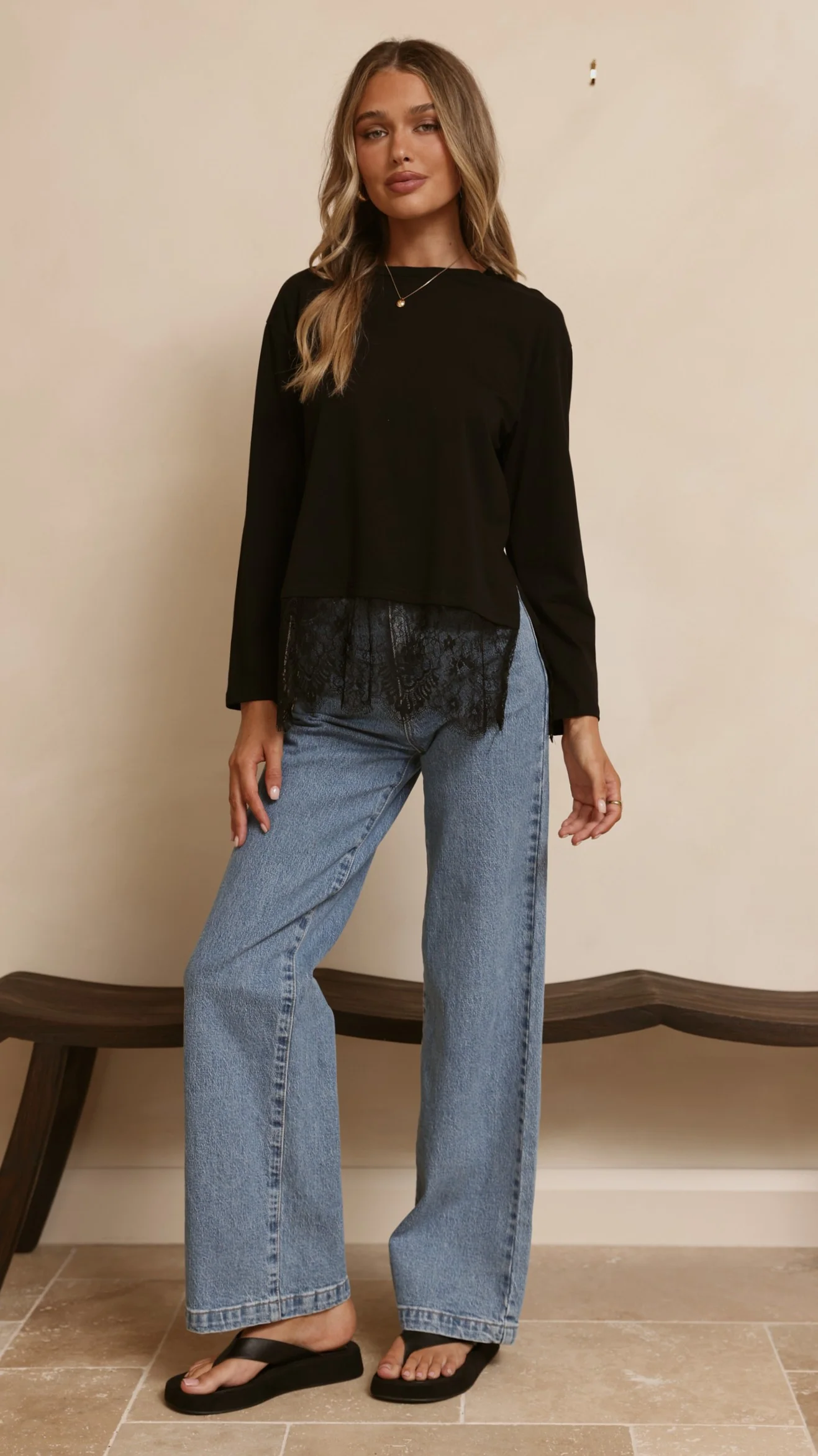 Alina Lace Trim Top - Black