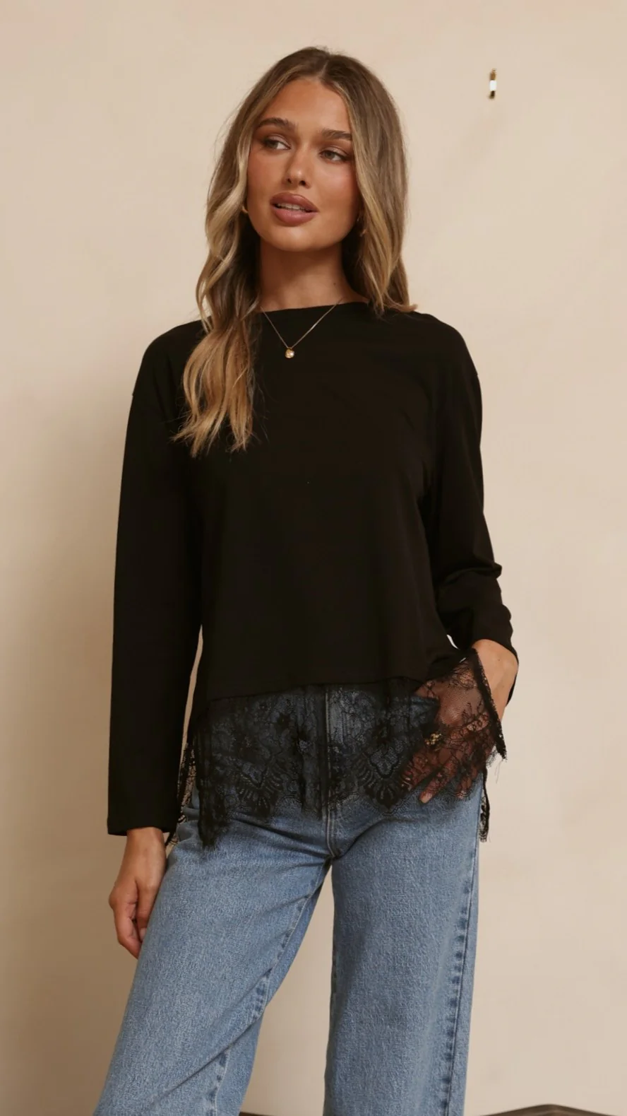 Alina Lace Trim Top - Black - Image 2