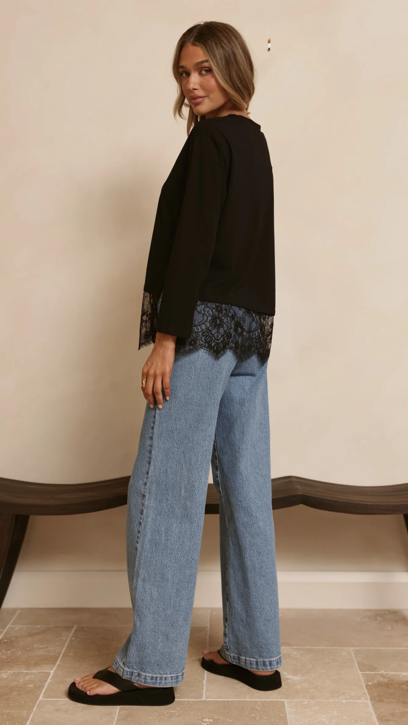 Alina Lace Trim Top - Black - Image 3