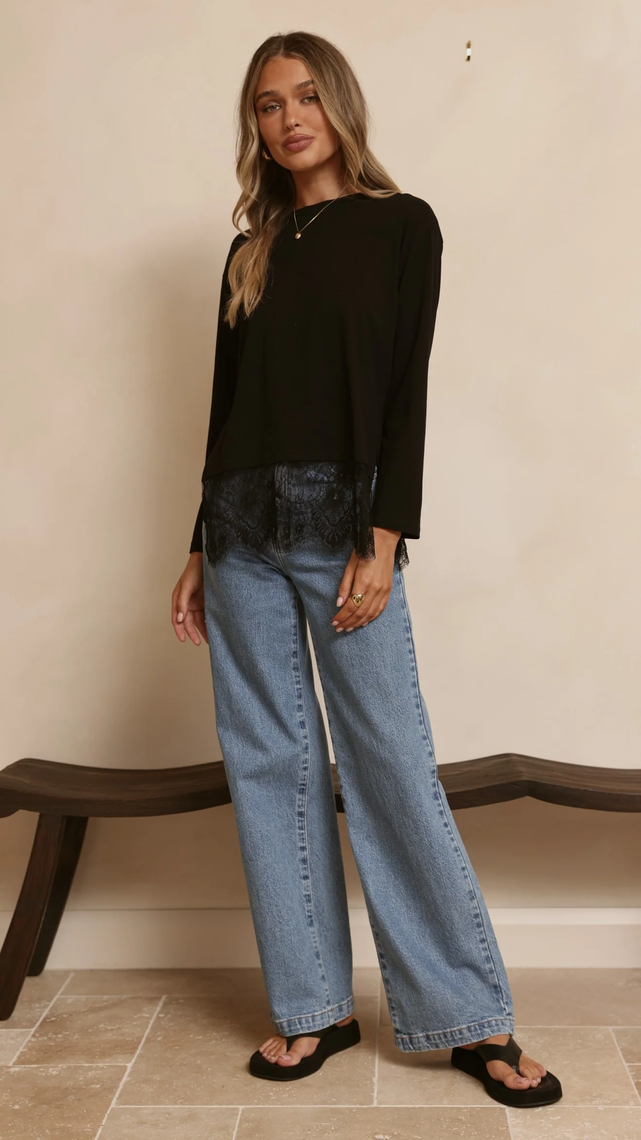 Alina Lace Trim Top - Black - Image 4