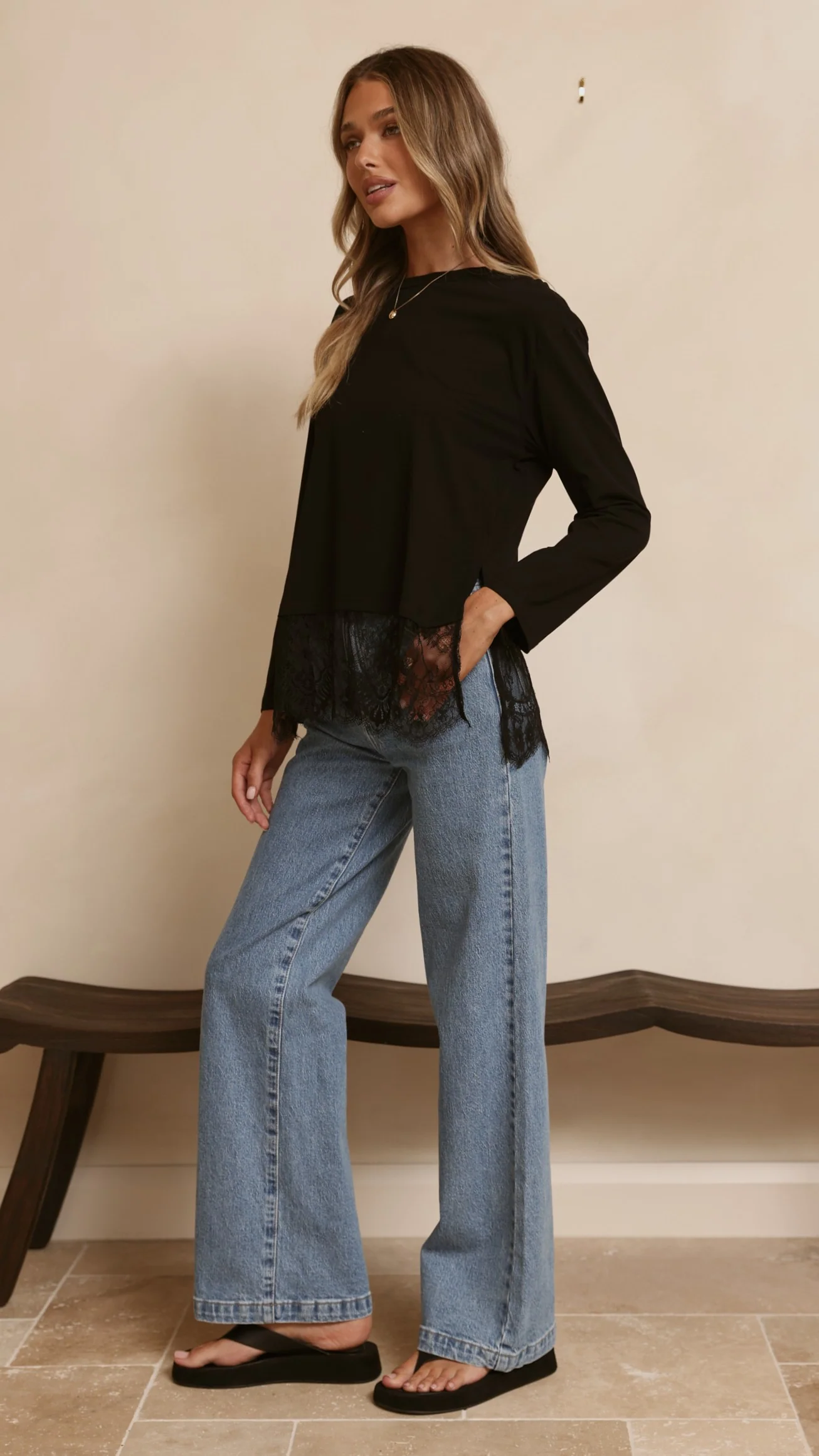 Alina Lace Trim Top - Black - Image 5