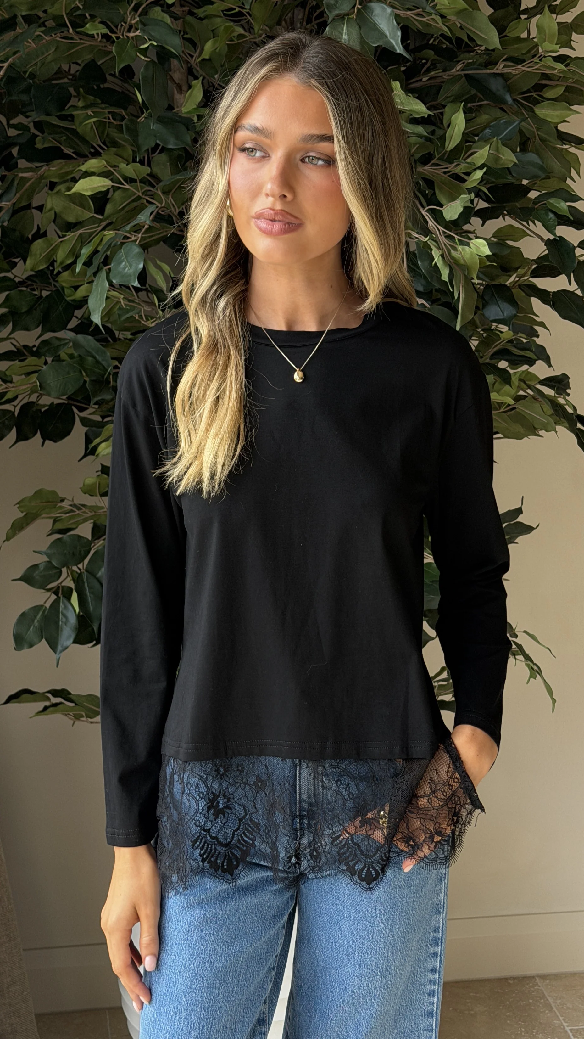 Alina Lace Trim Top - Black - Image 6