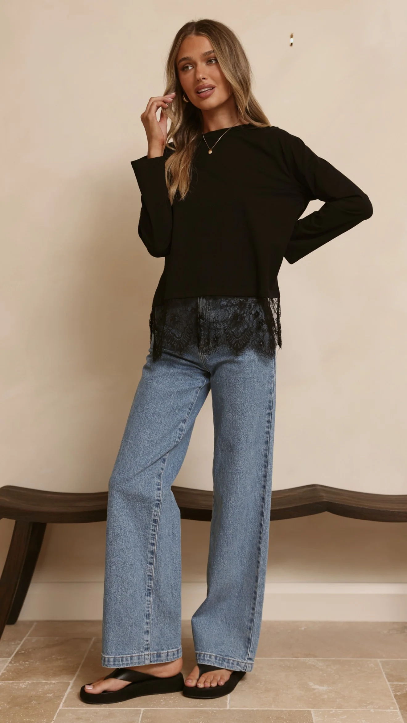 Alina Lace Trim Top - Black - Image 7