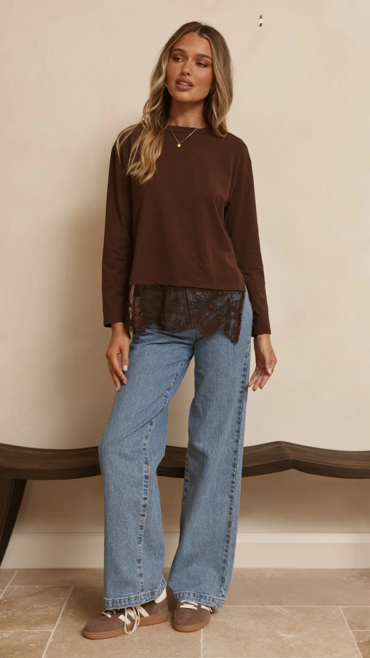 Alina Lace Trim Top - Chocolate - Image 3