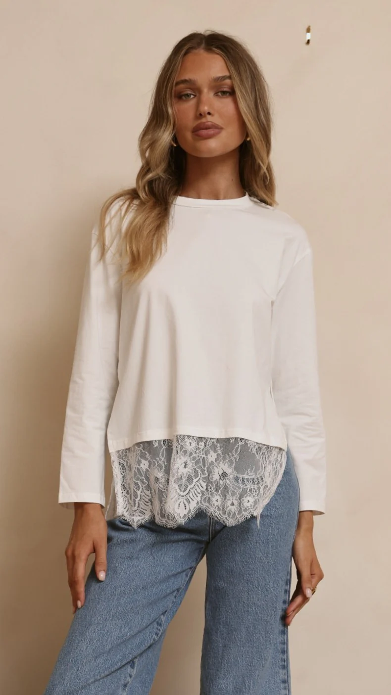Alina Lace Trim Top - White - Image 3