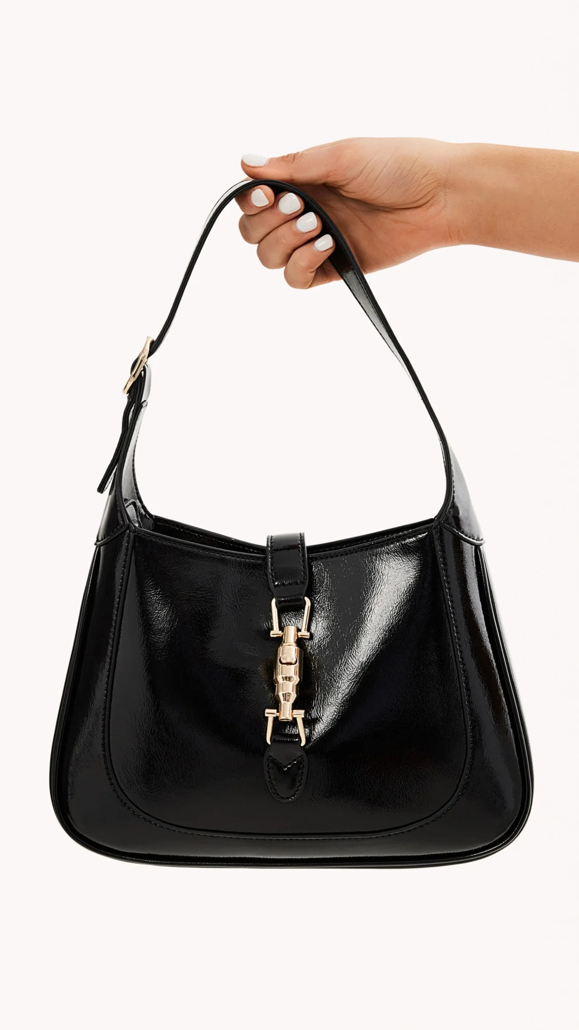 Alix Shoulder Bag - Black Crinkle Patent - Image 3