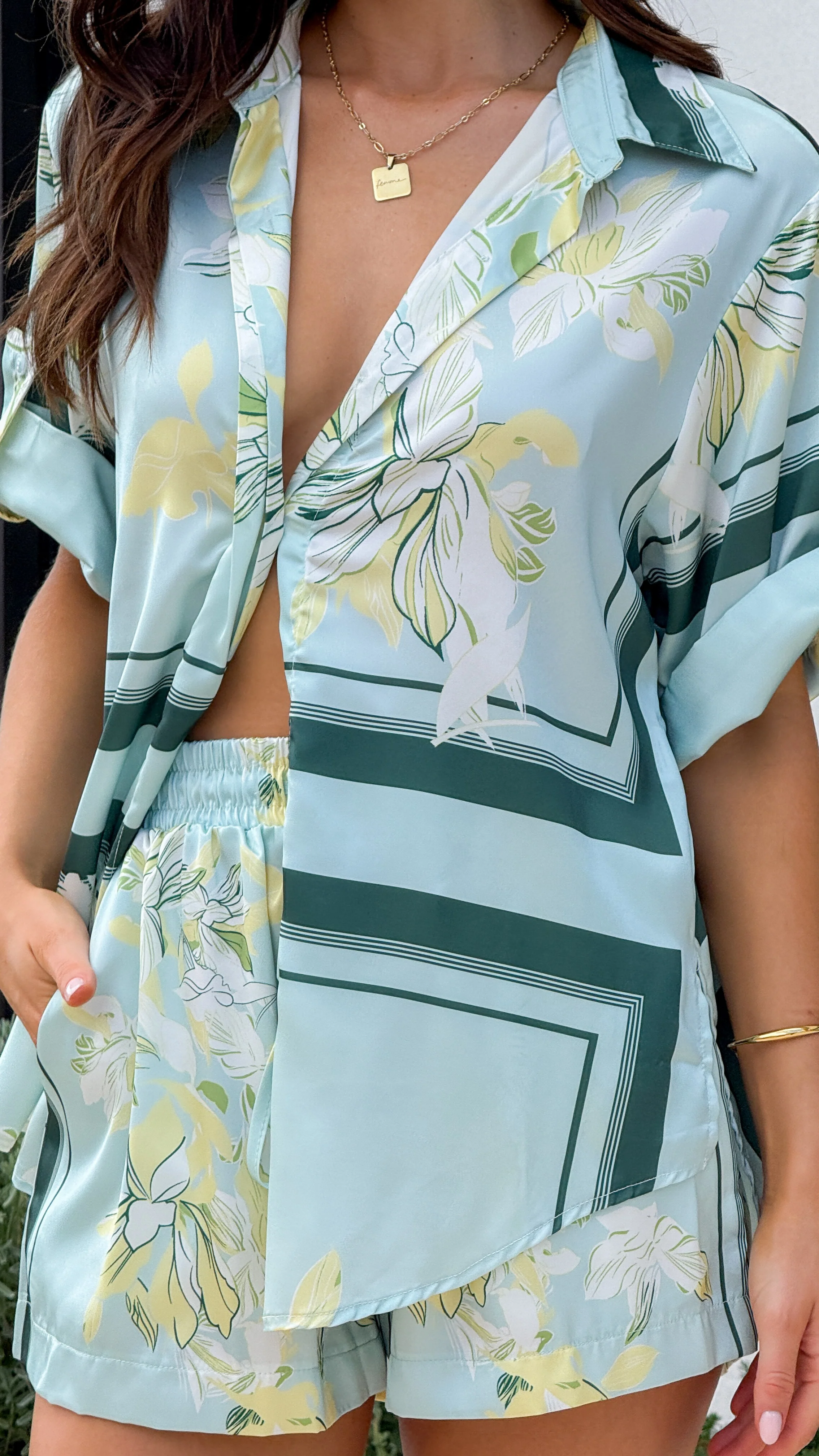Alma Shorts - Aqua/Yellow Print - Image 5