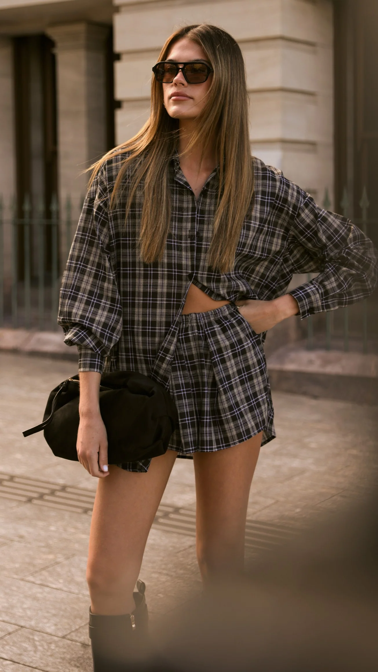 Arli Shorts - Black/Beige Plaid - Image 12
