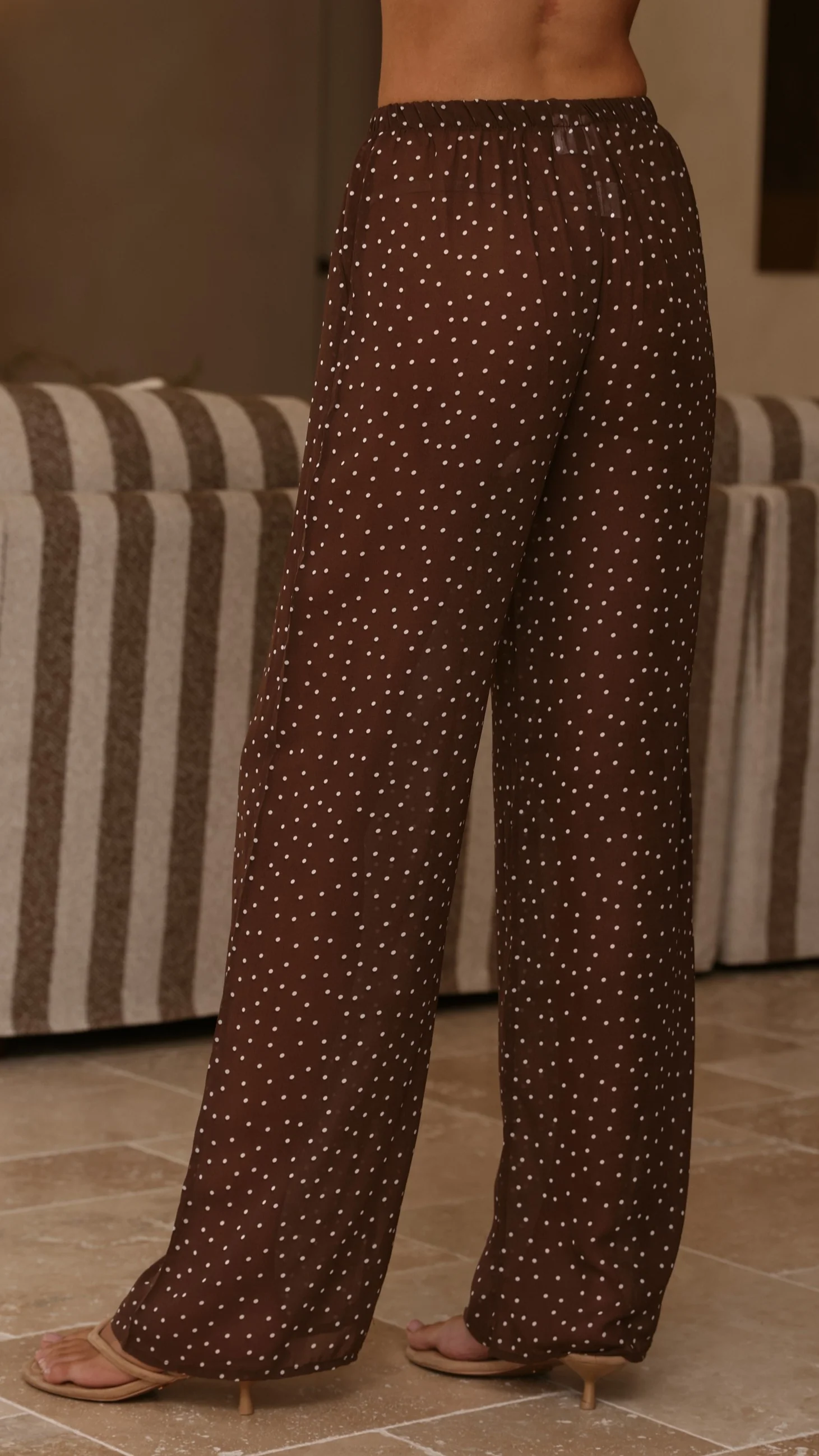 Ashleigh Sheer Shirt and Pants Set - Brown Polka - Image 12