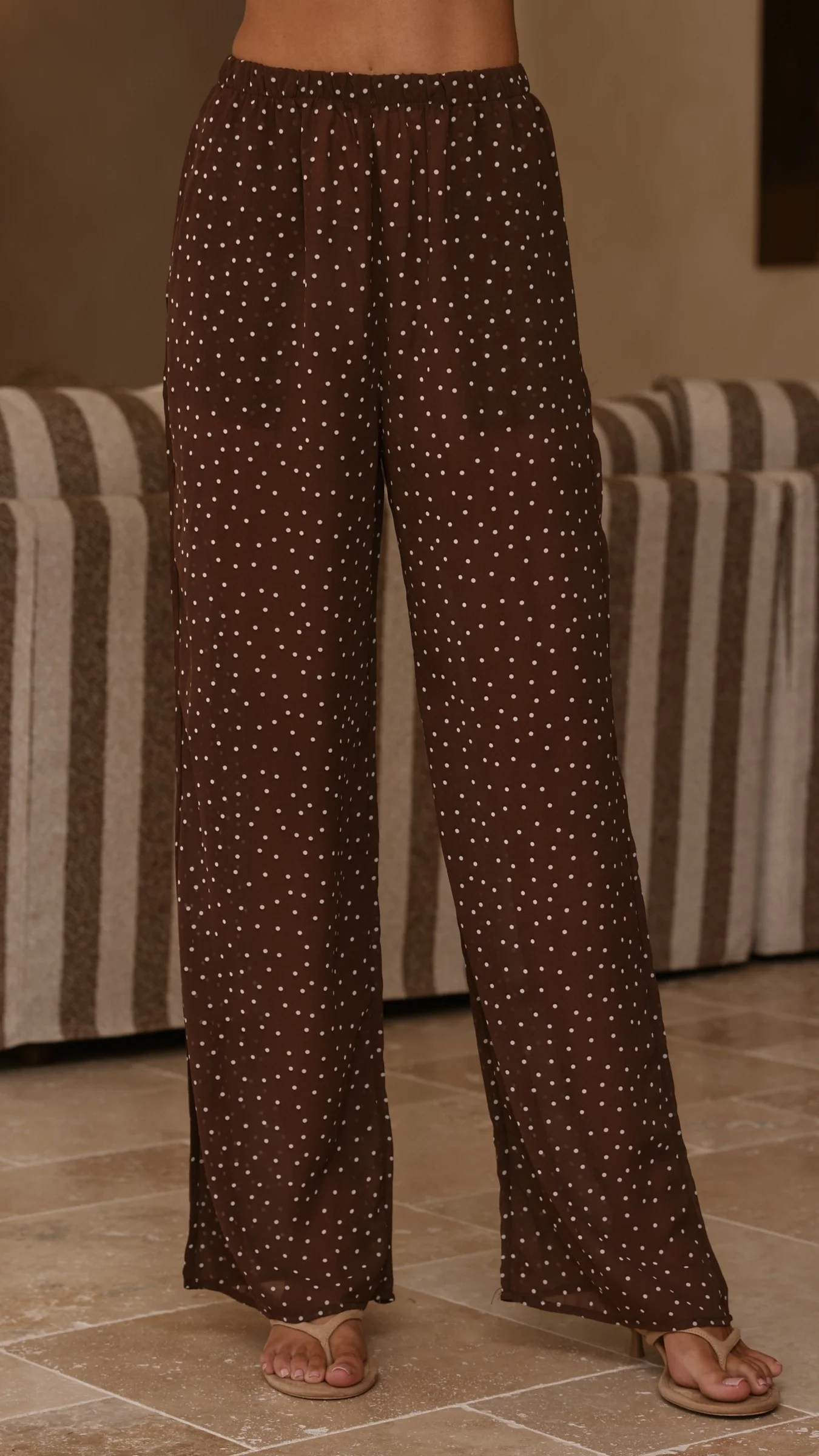 Ashleigh Sheer Shirt and Pants Set - Brown Polka - Image 4