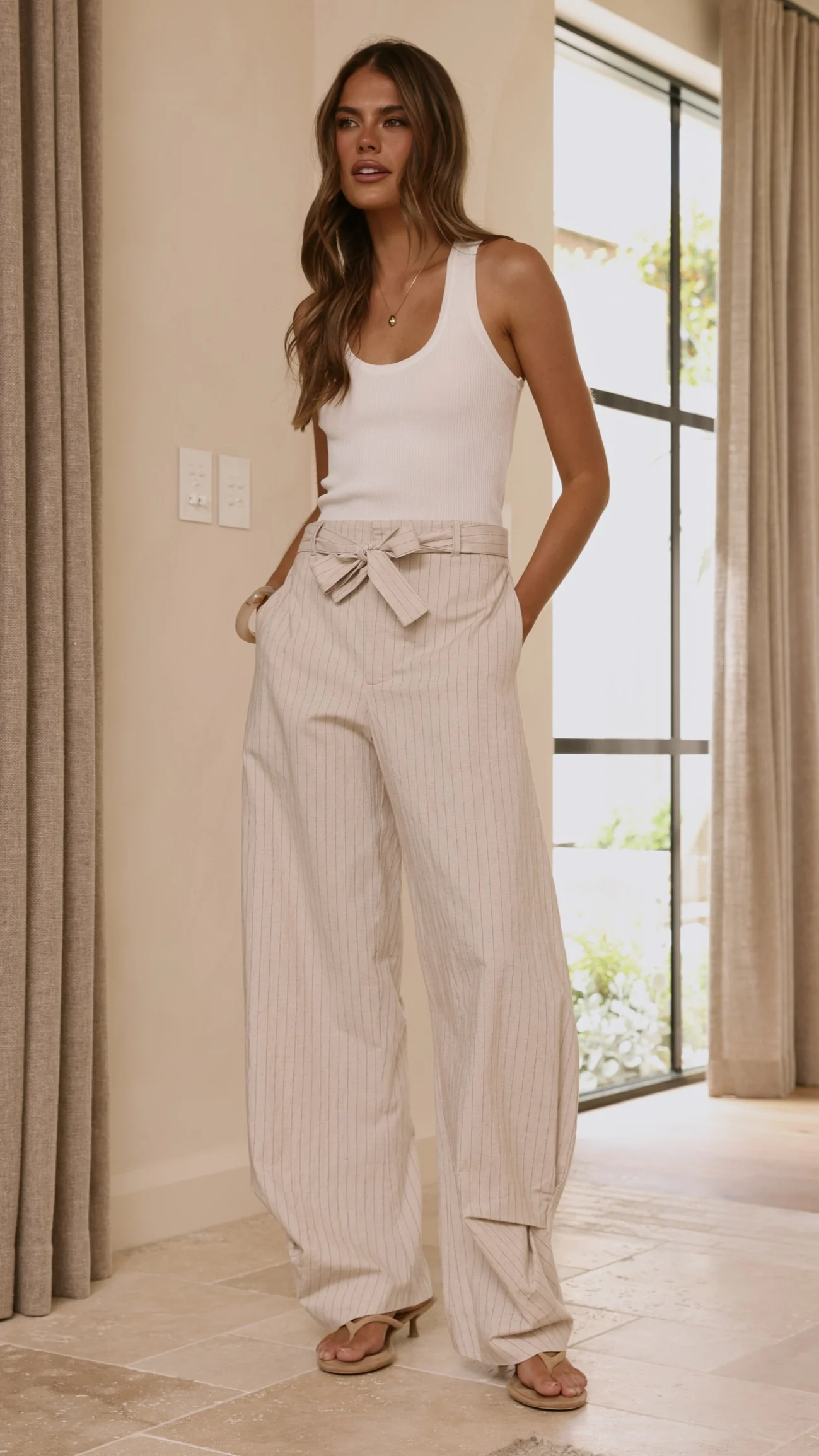 Audrey Pinstripe Tapered Pant - Stone - Image 12