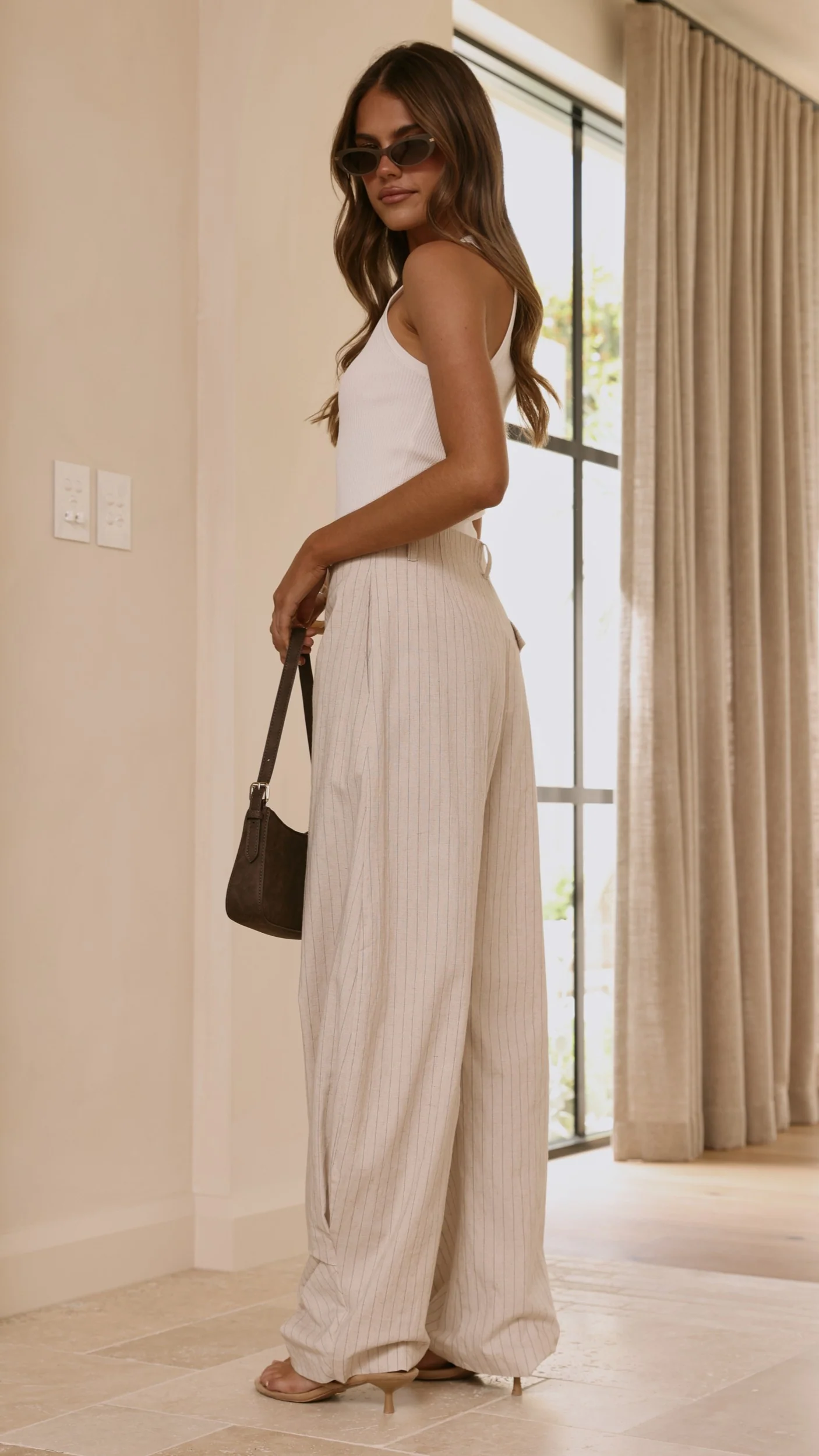 Audrey Pinstripe Tapered Pant - Stone - Image 14