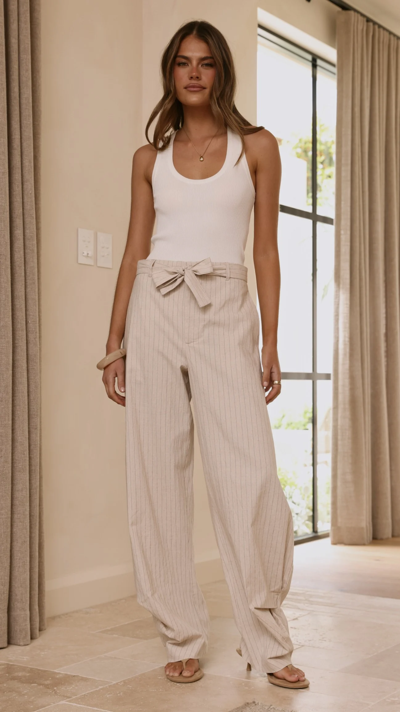 Audrey Pinstripe Tapered Pant - Stone - Image 6