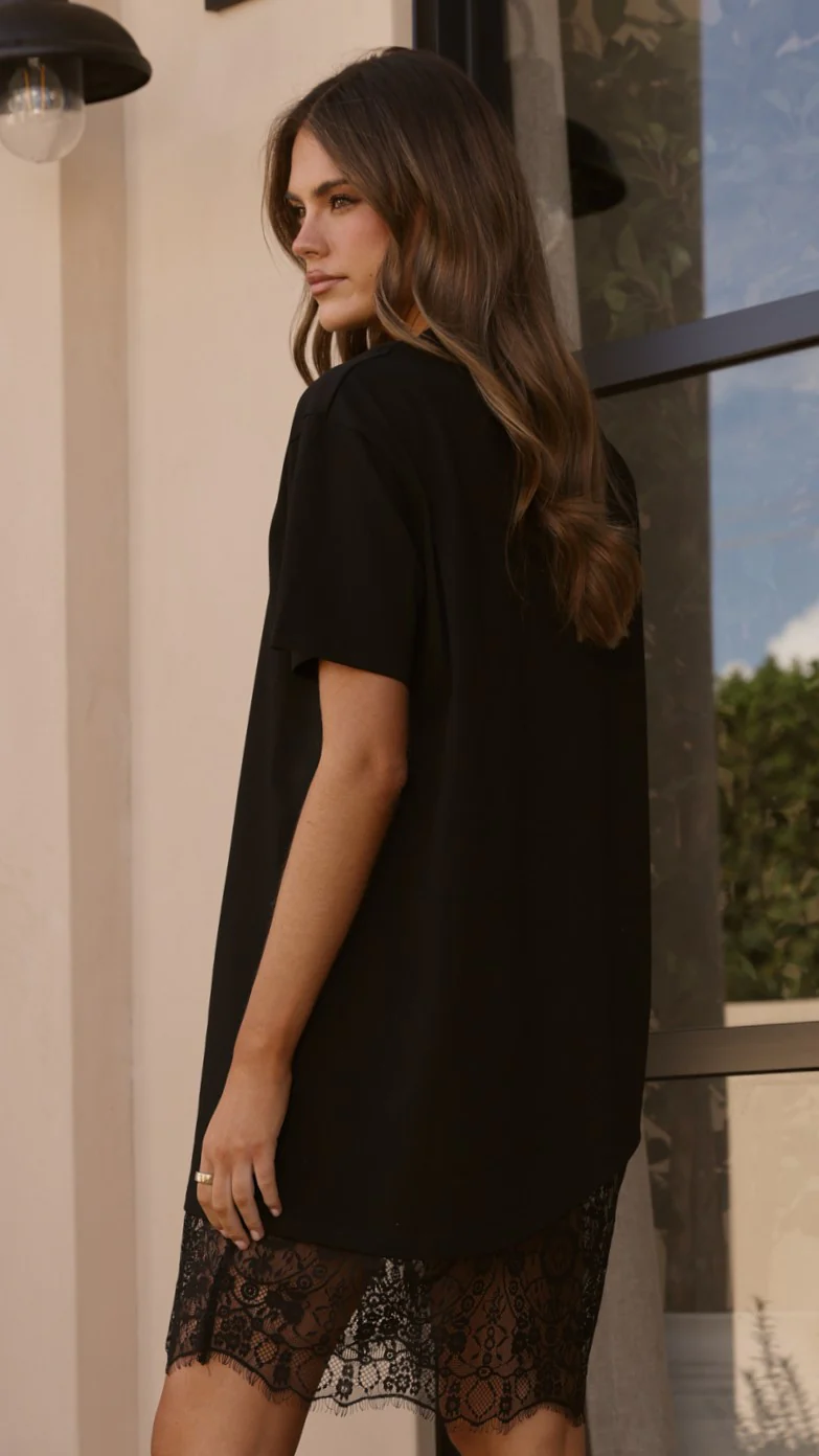 Avei Lace T-Shirt Mini Dress - Black - Image 2