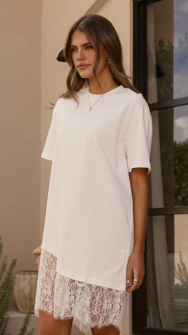 Avei Lace T-Shirt Mini Dress - White - Image 3