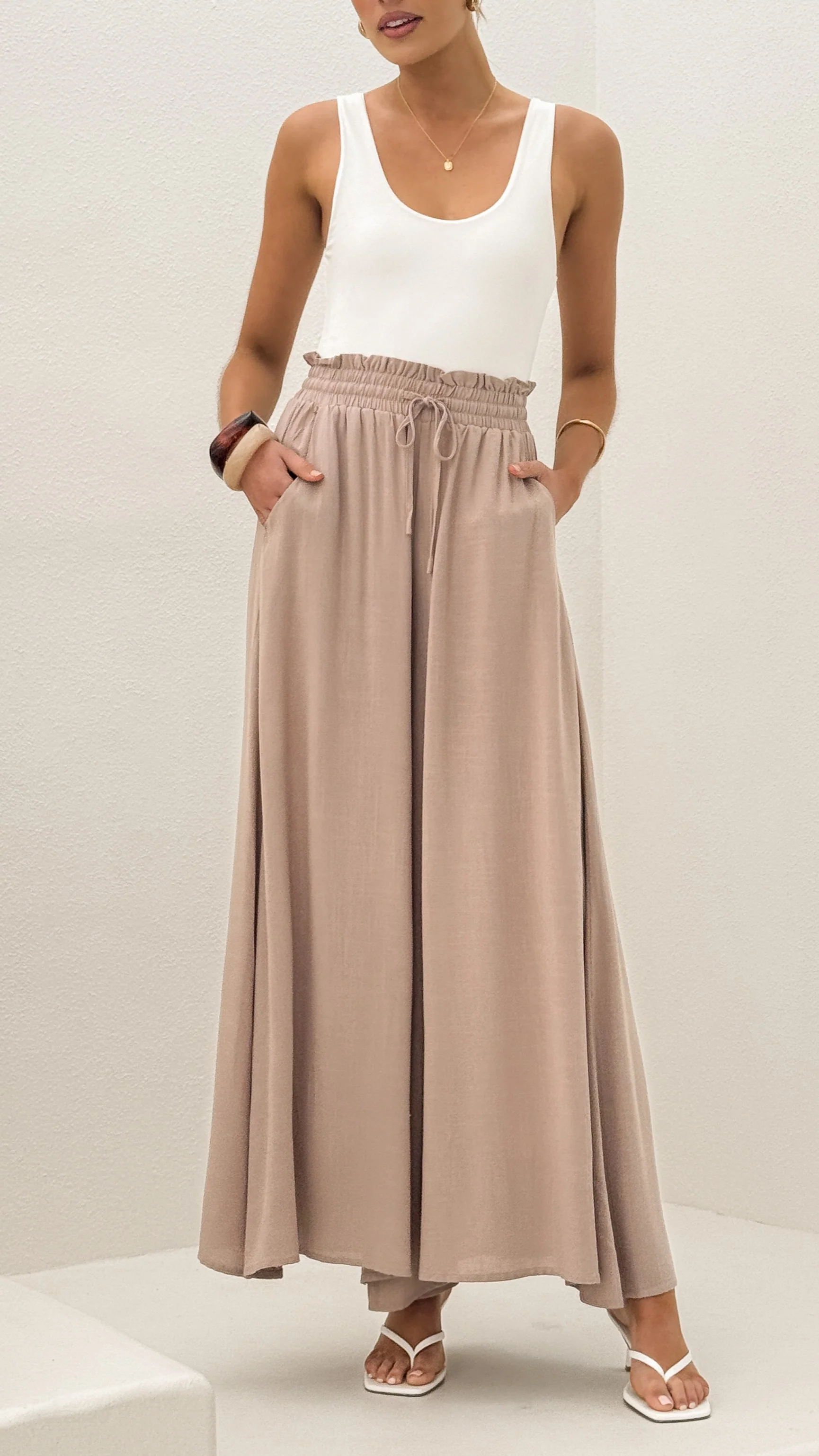 Avery Wide Leg Pants - Beige - Image 8