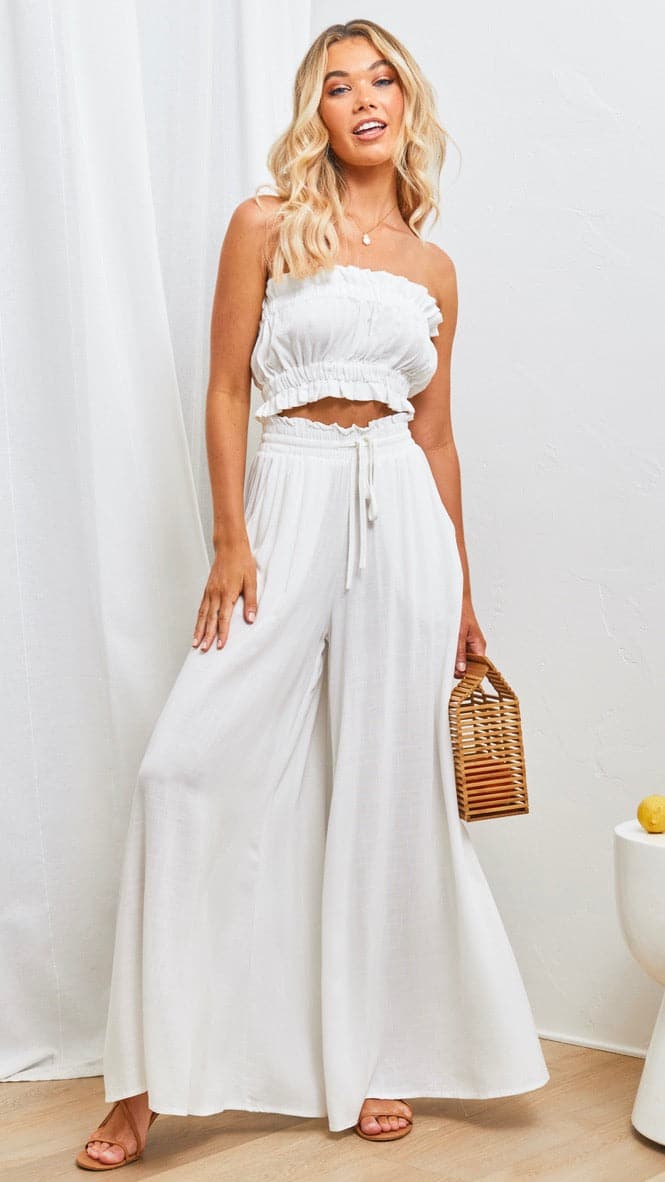 Avery Wide Leg Pants - White - Image 13
