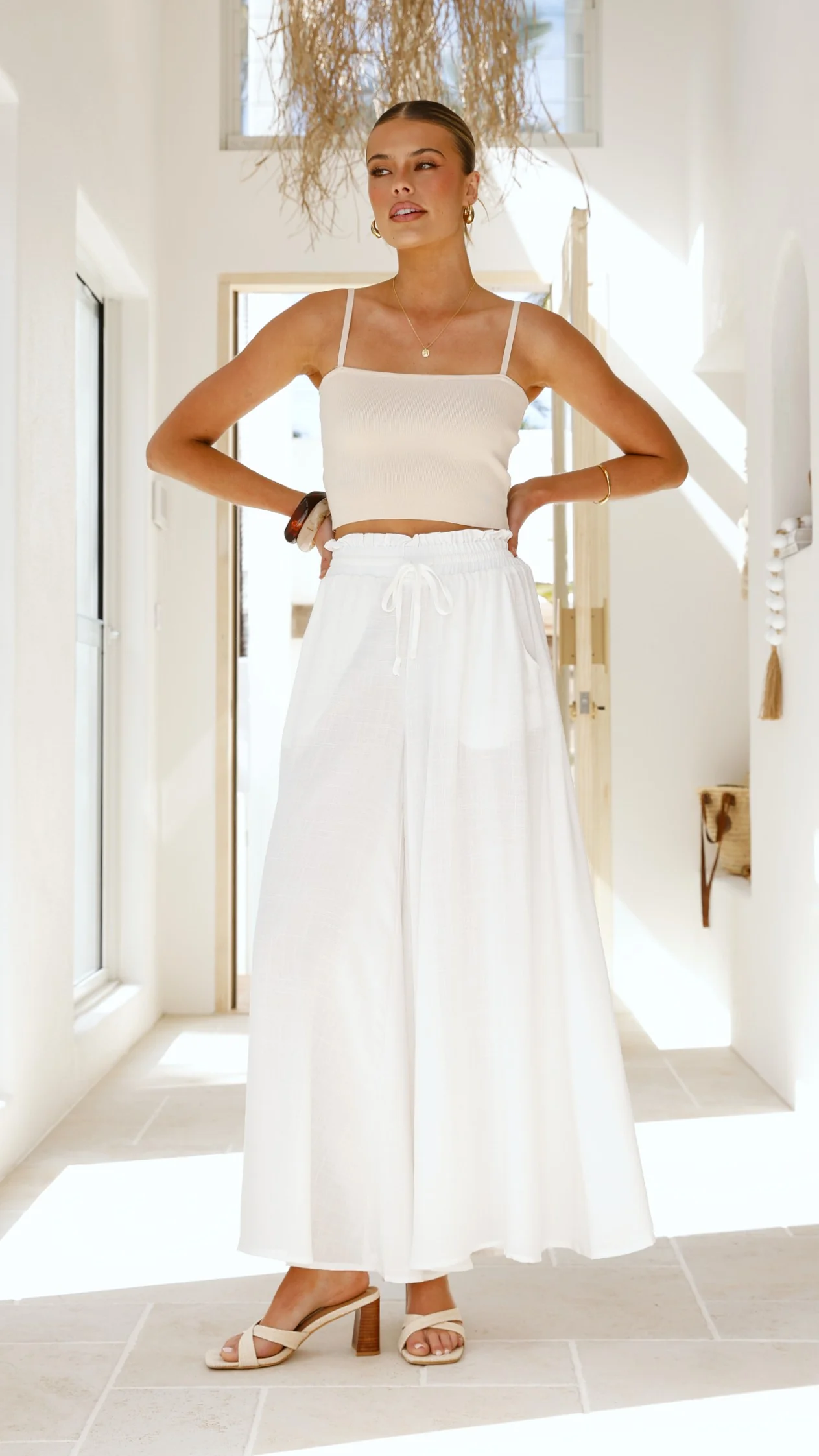 Avery Wide Leg Pants - White - Image 4