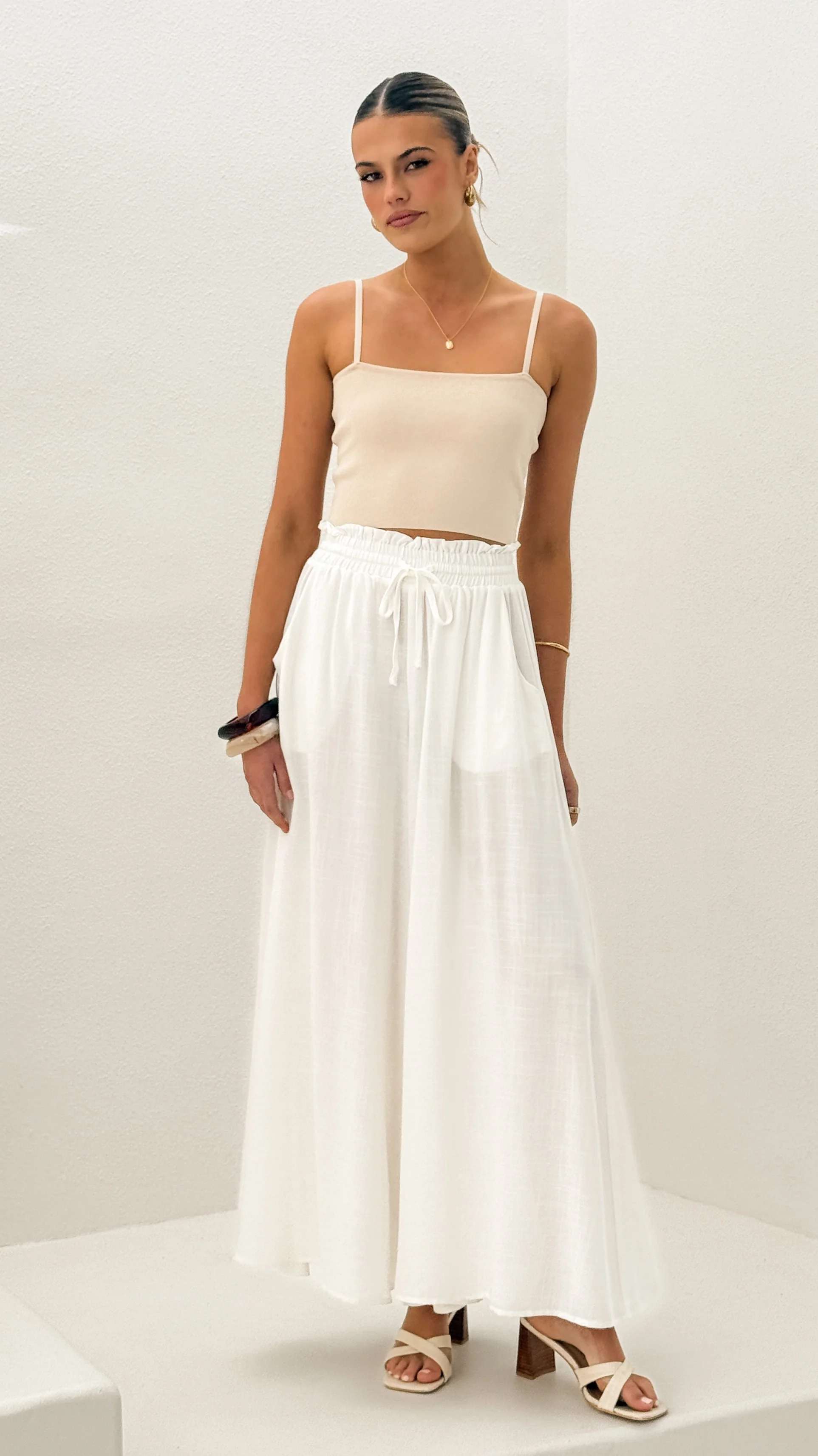 Avery Wide Leg Pants - White - Image 9