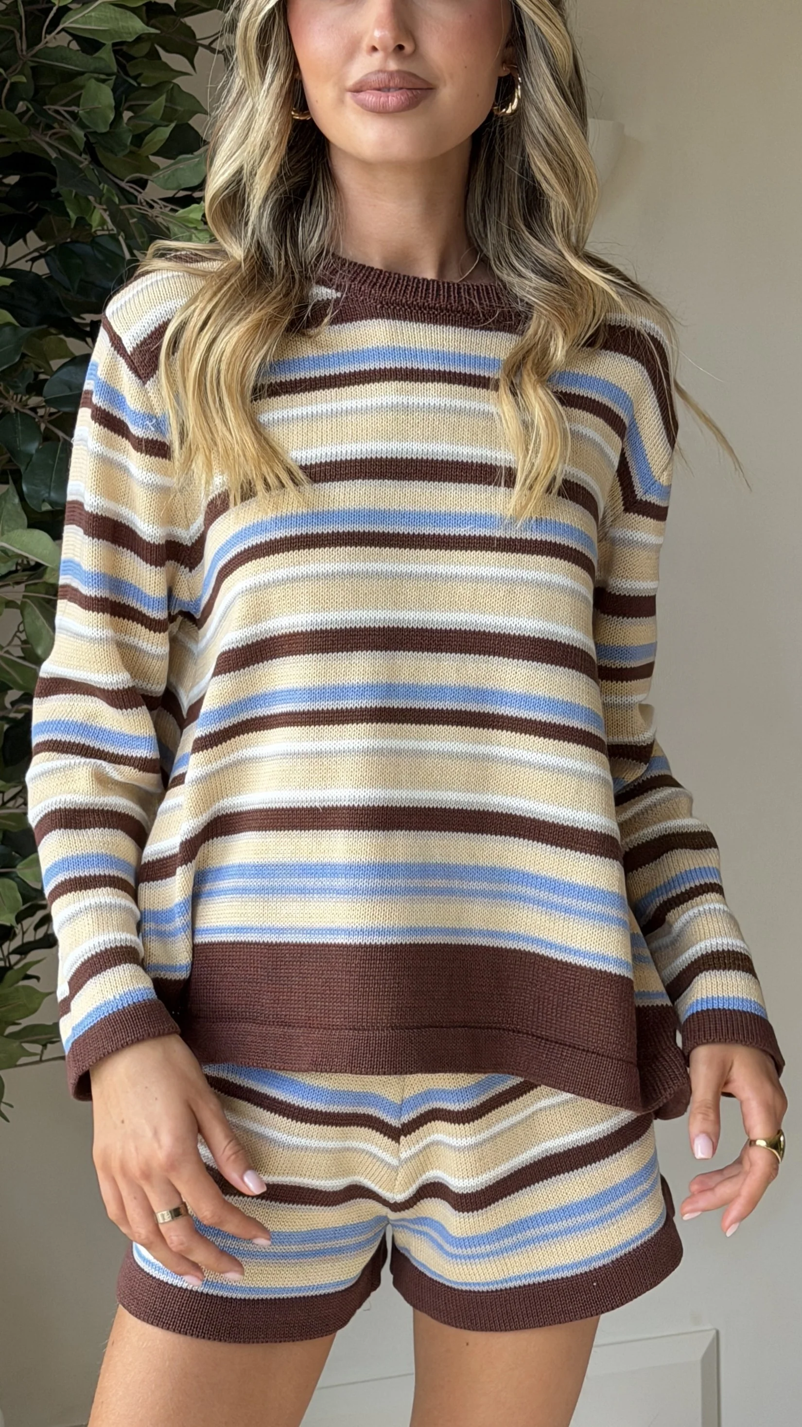 Bailey Knit Top and Shorts Set - Beige/Chocolate - Image 7
