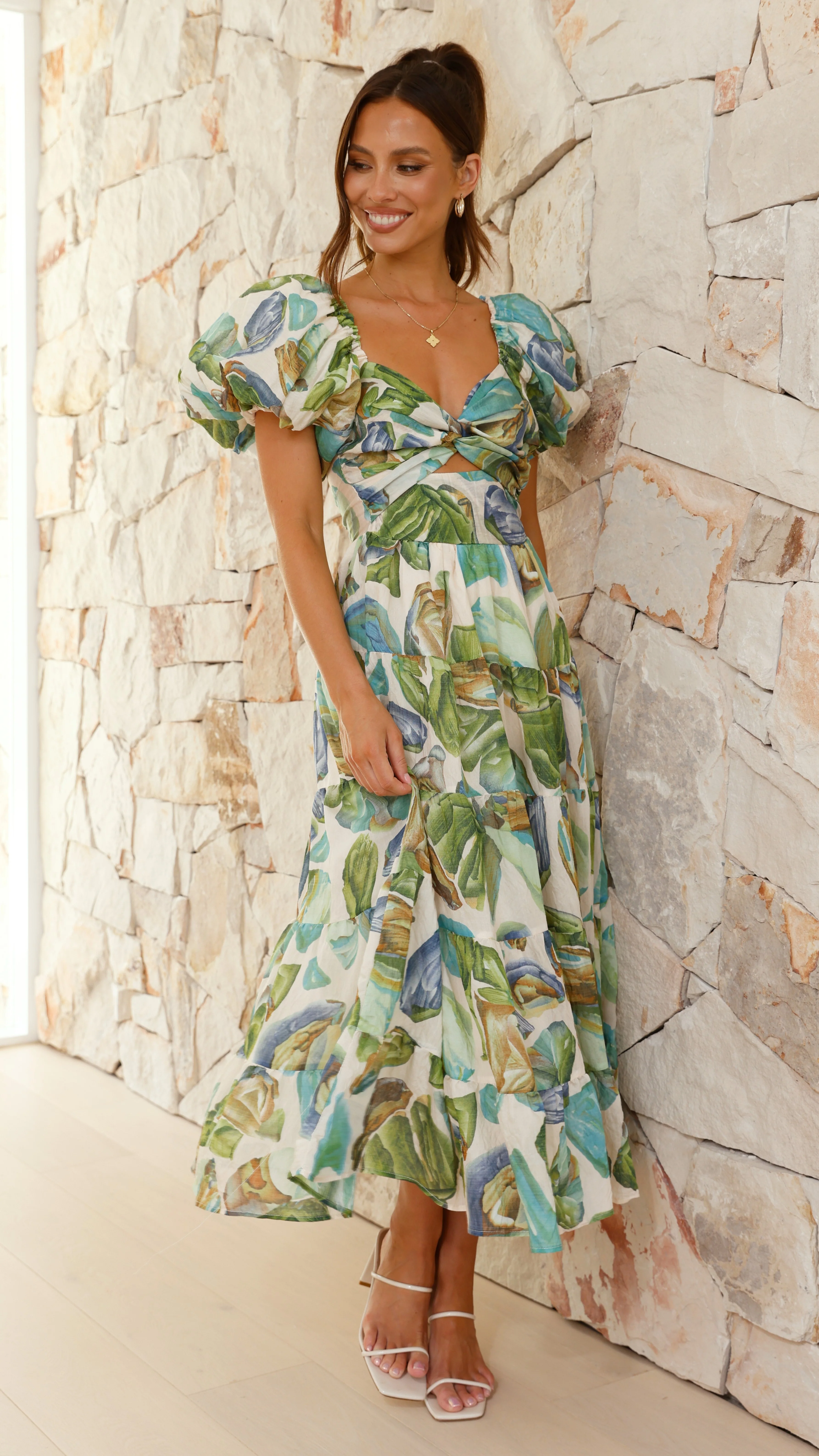 Balthazar Maxi Dress - Green / Blue Print - Image 4