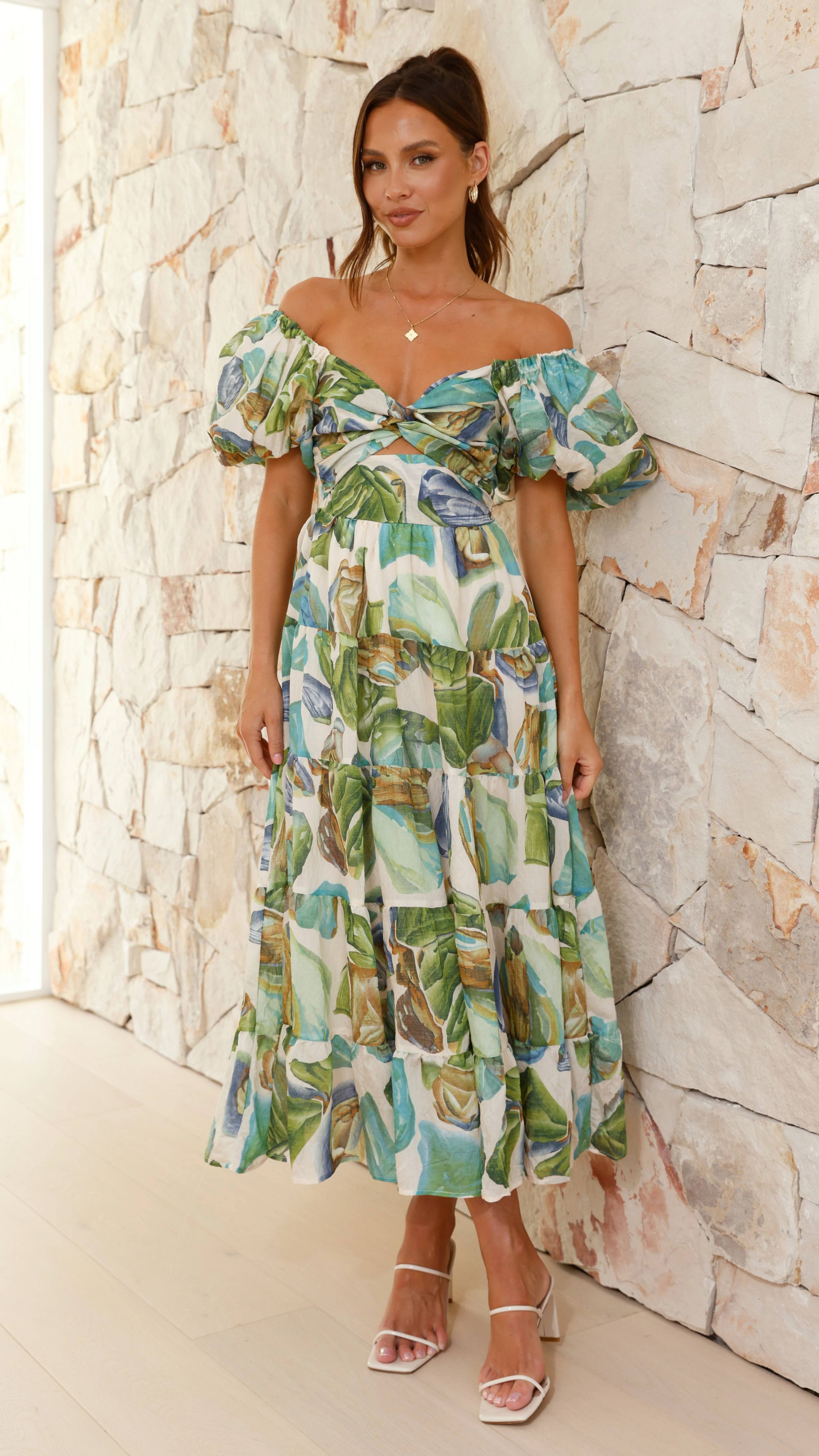 Balthazar Maxi Dress - Green / Blue Print - Image 7