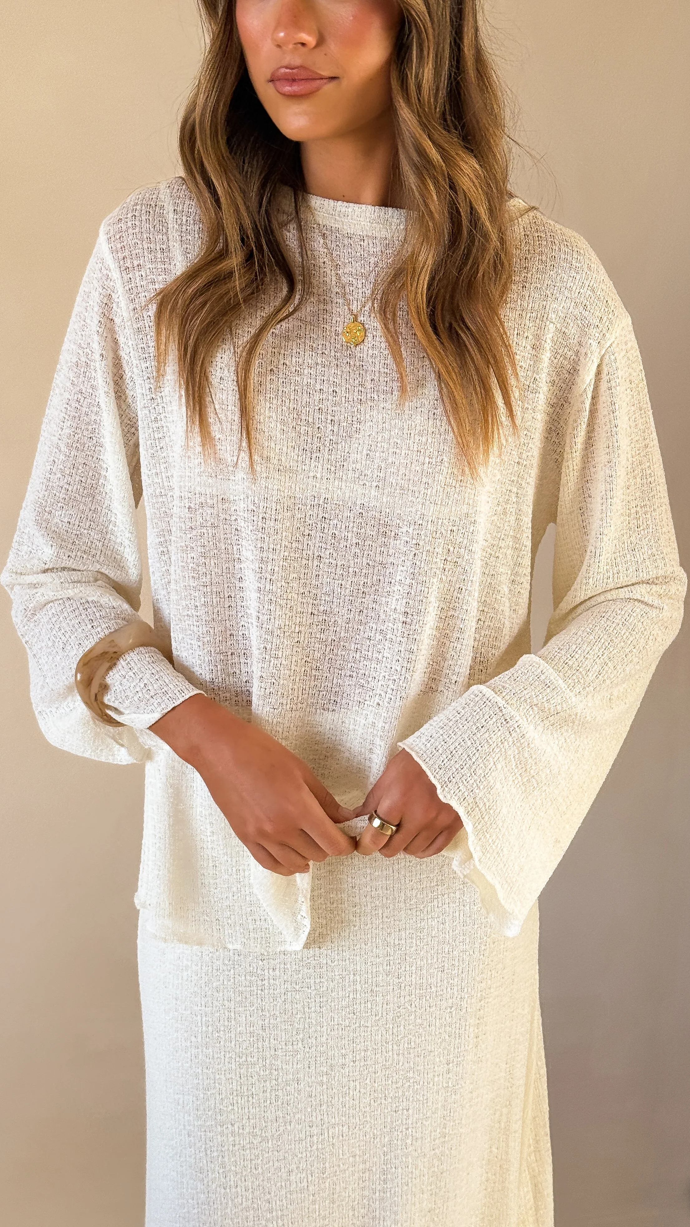 Bayley Knit Top and Skirt Set - Cream - Image 13