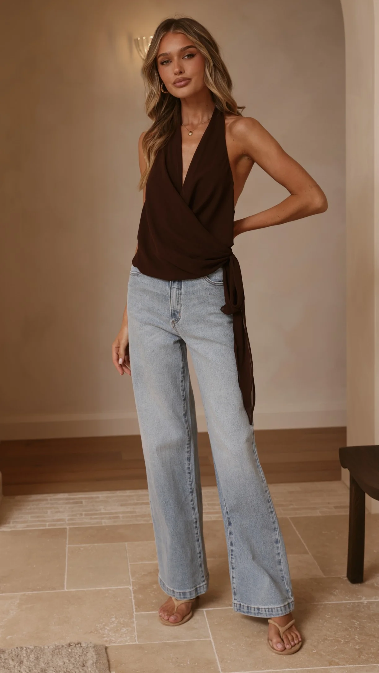 Belle Halter Neck Top - Brown - Image 4