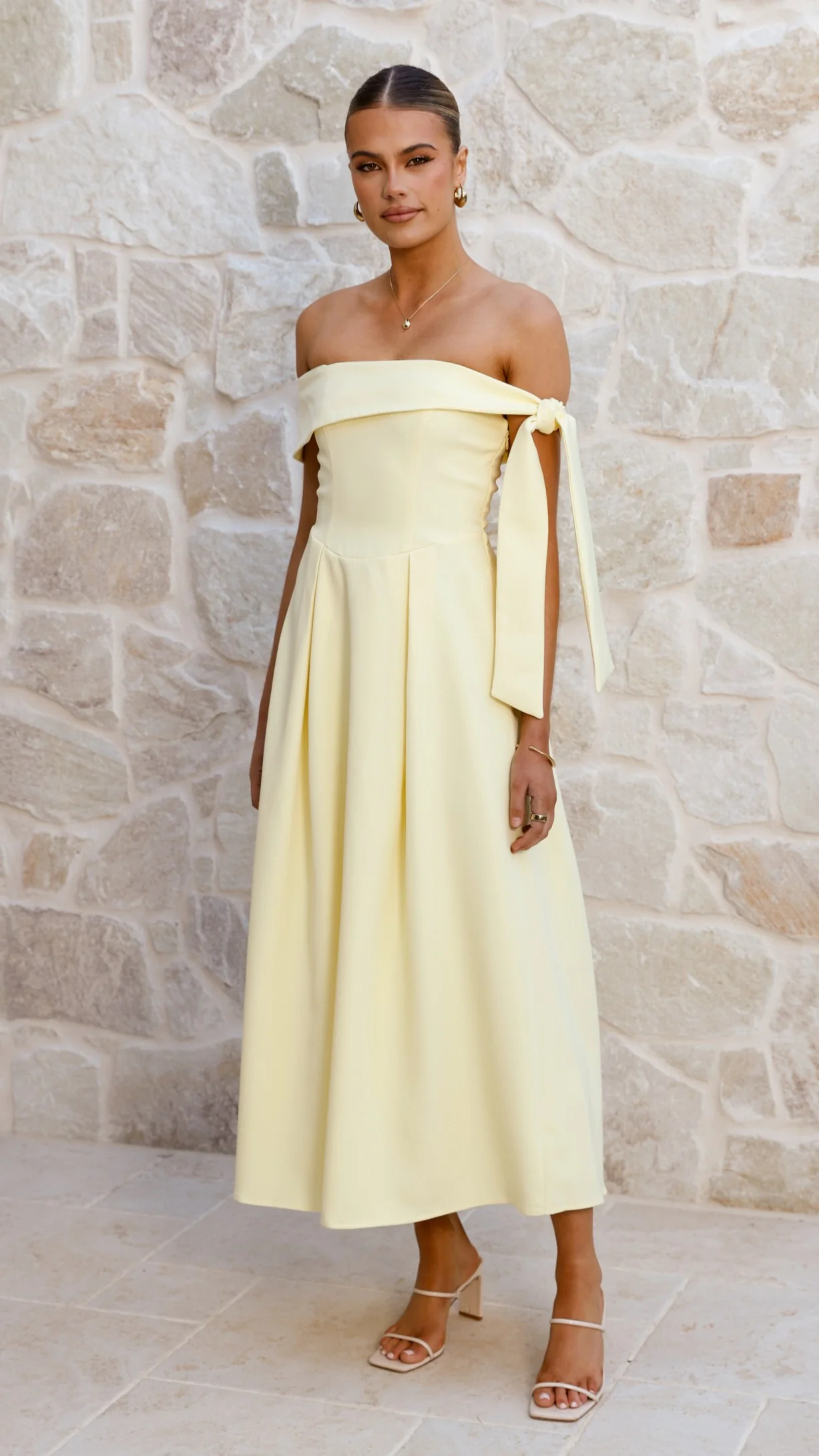 Bentley Off Shoulder Midi Dress - Lemon - Image 6