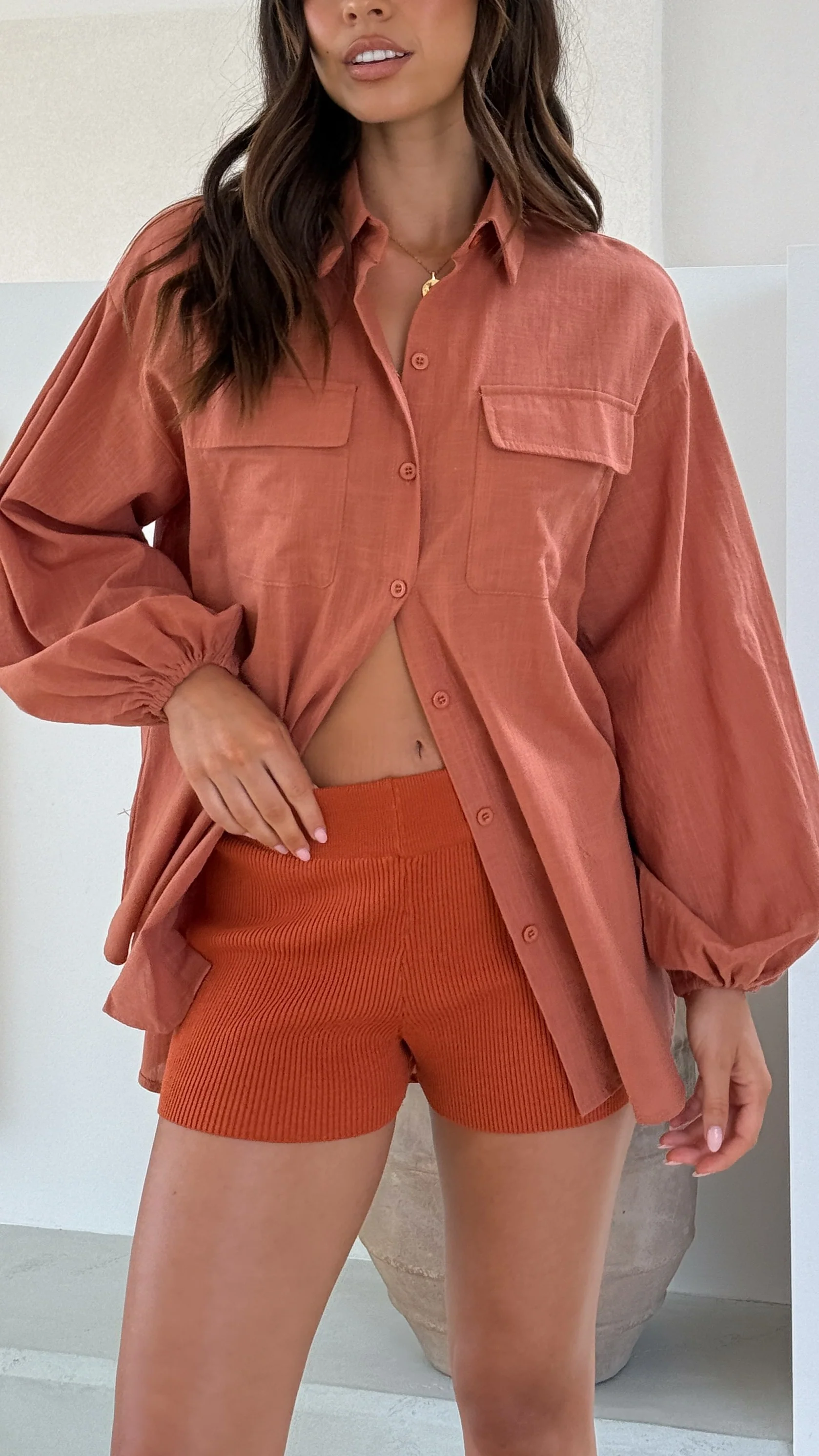Bianca Knit Ribbed Shorts - Rust - Image 4