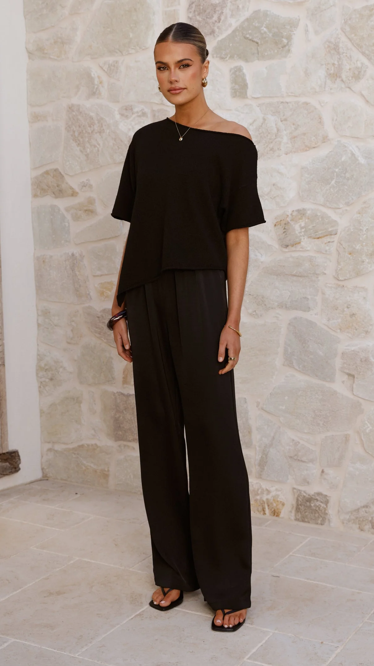 Blair Off Shoulder Tee - Black - Image 9