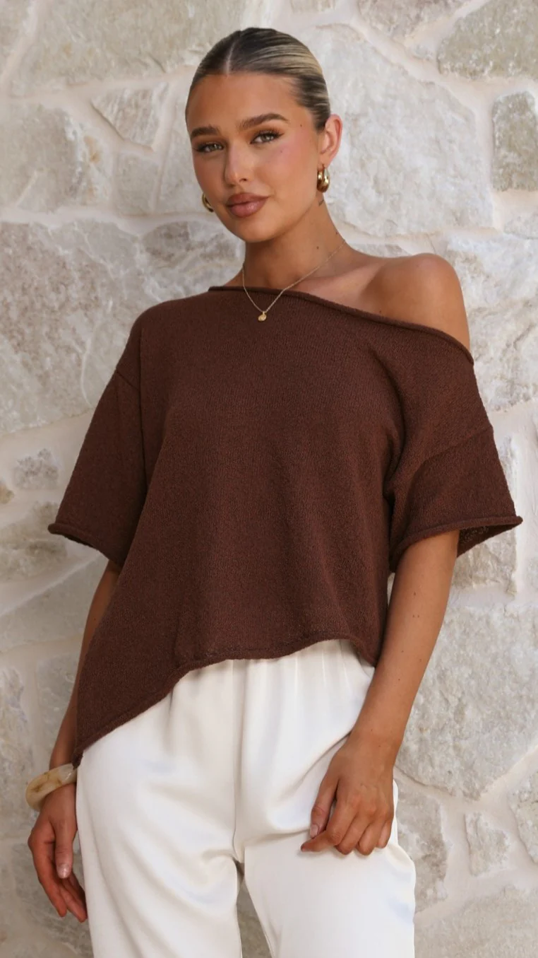 Blair Off Shoulder Tee - Chocolate