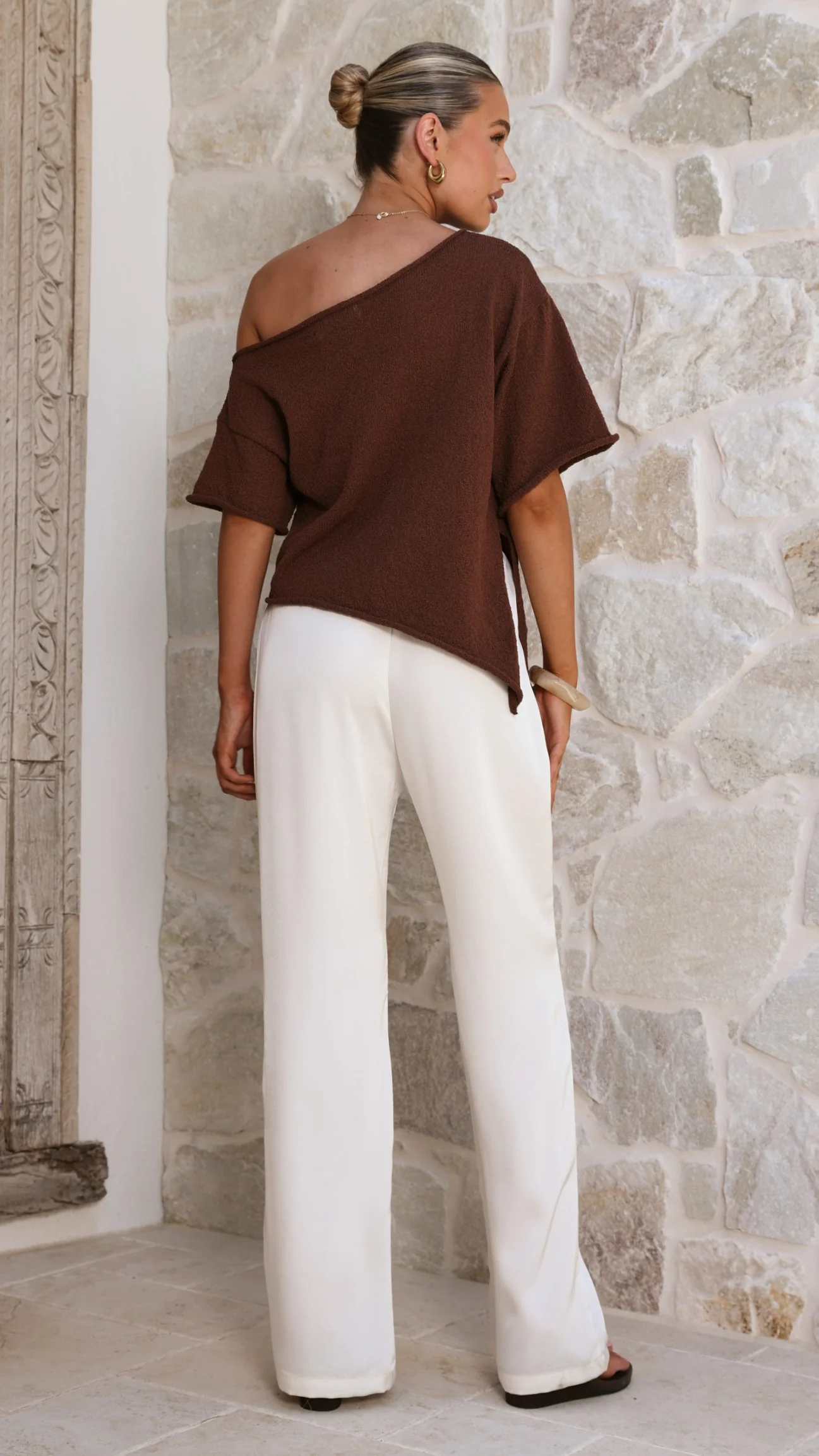 Blair Off Shoulder Tee - Chocolate - Image 2