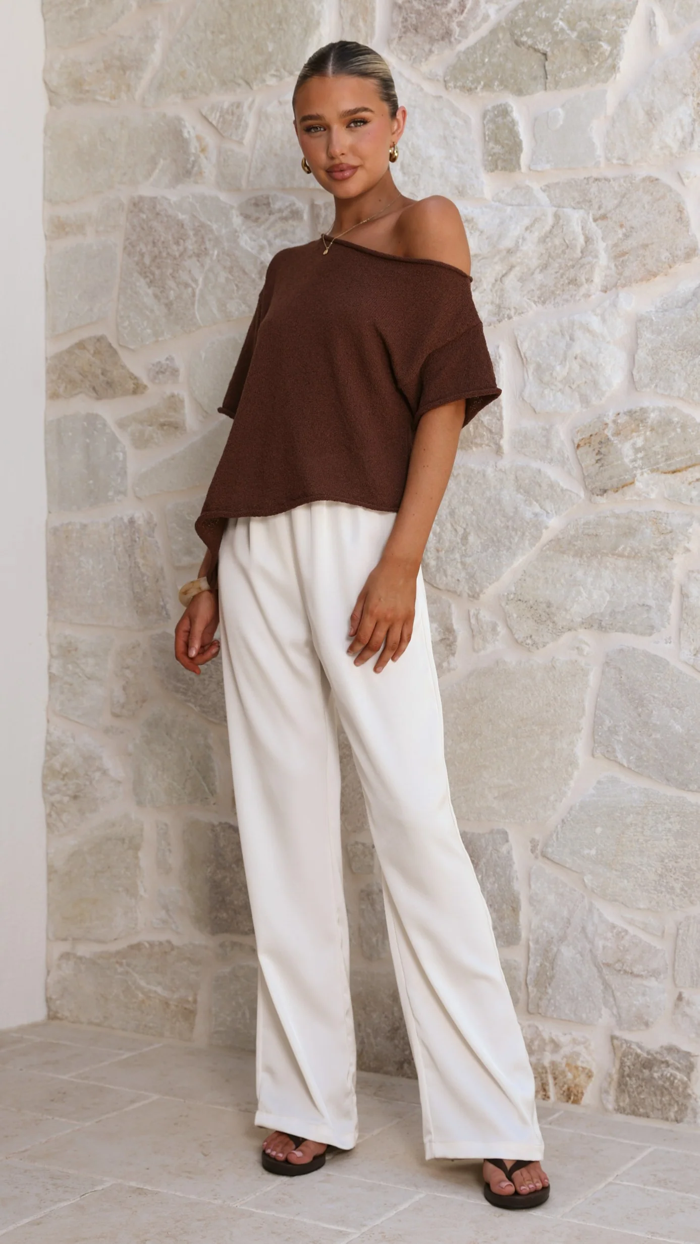 Blair Off Shoulder Tee - Chocolate - Image 3