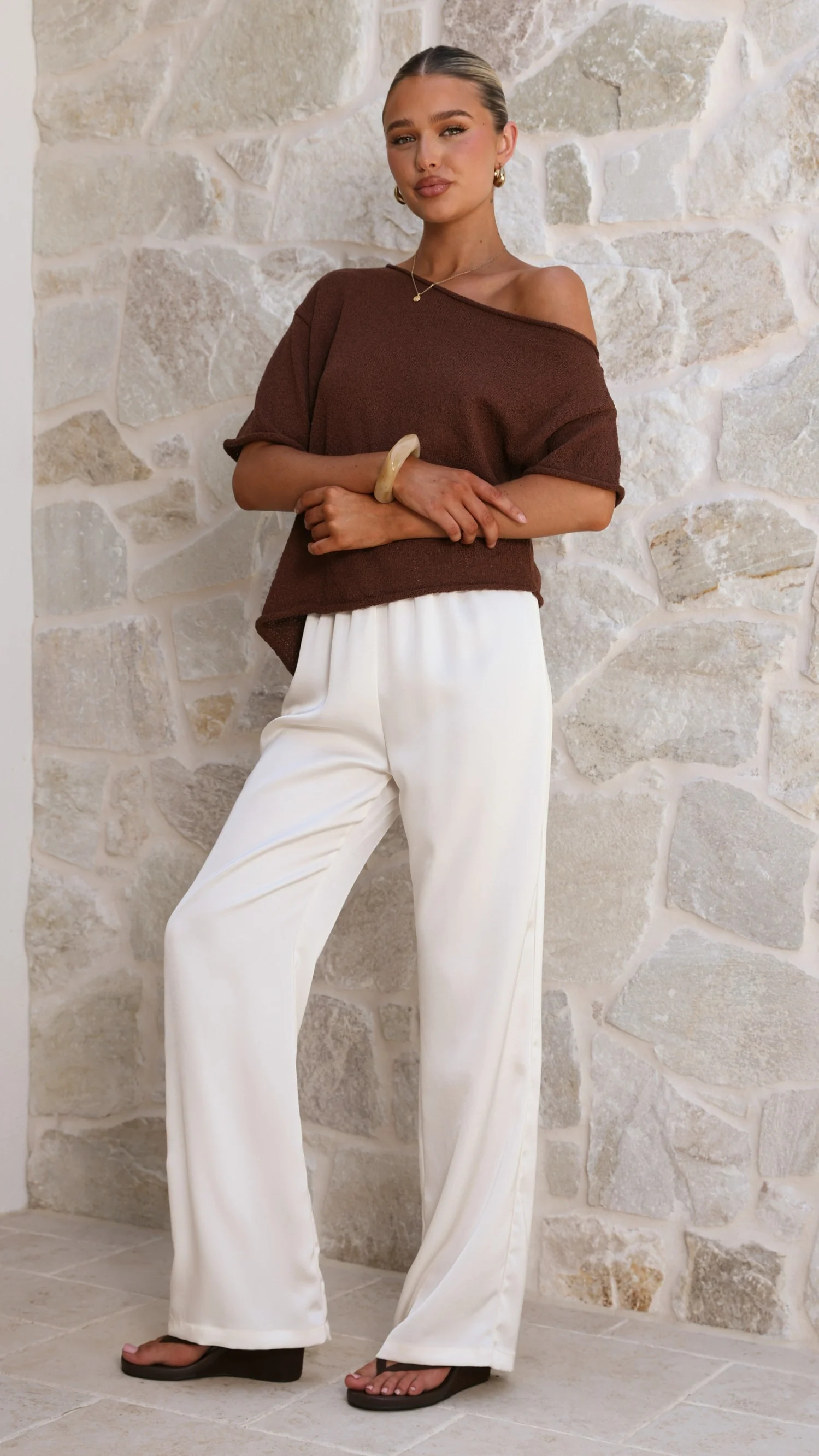 Blair Off Shoulder Tee - Chocolate - Image 4