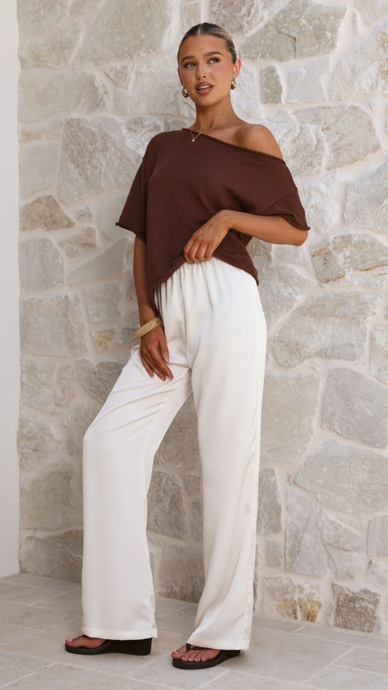Blair Off Shoulder Tee - Chocolate - Image 5