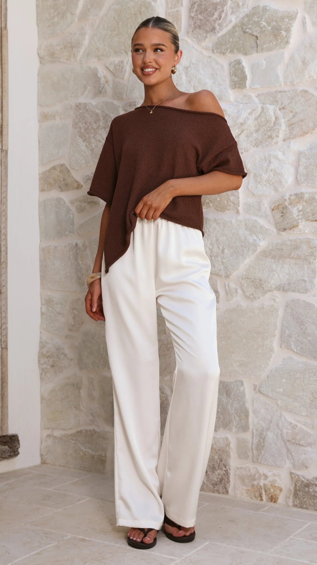 Blair Off Shoulder Tee - Chocolate - Image 6