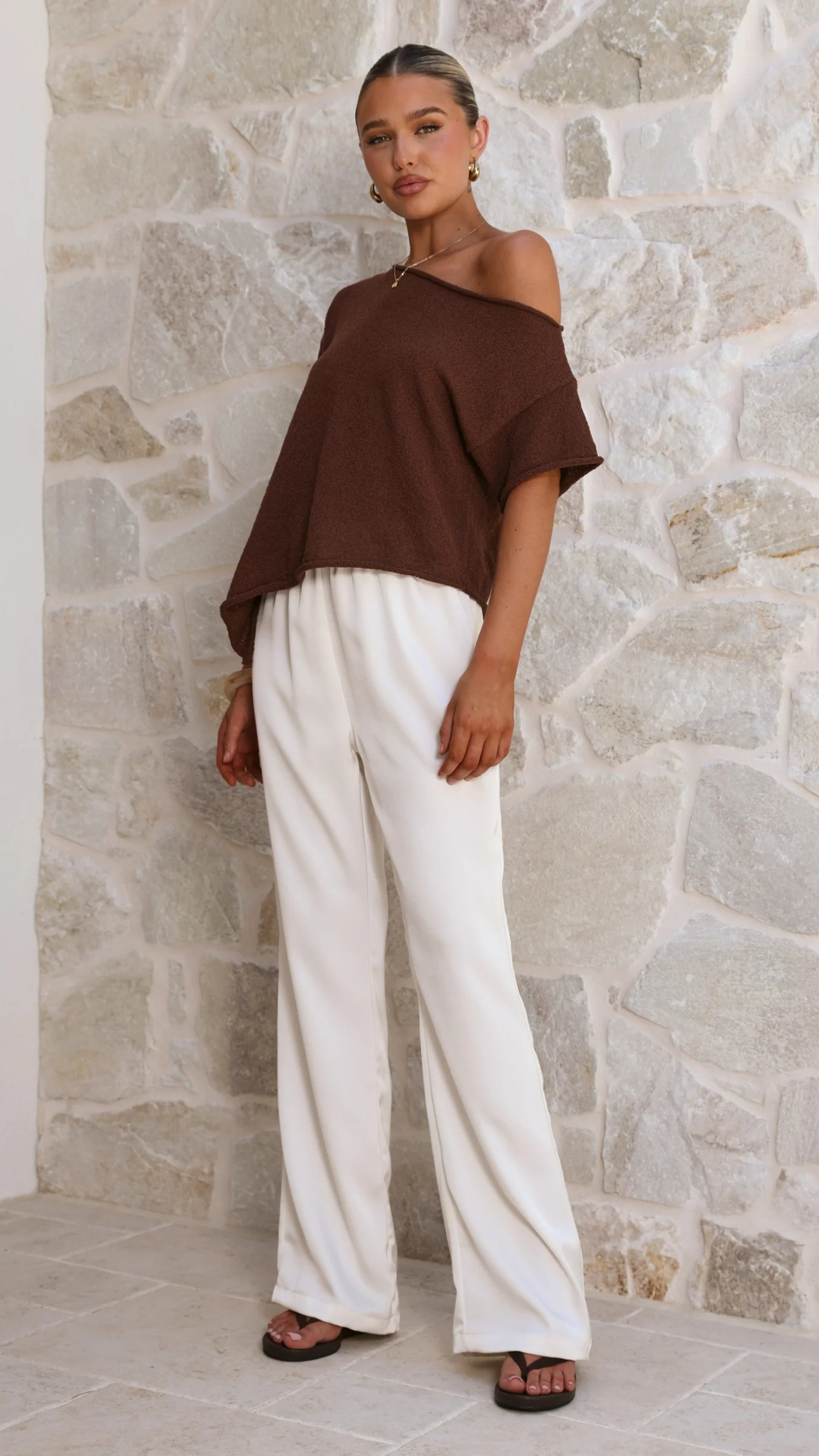 Blair Off Shoulder Tee - Chocolate - Image 7