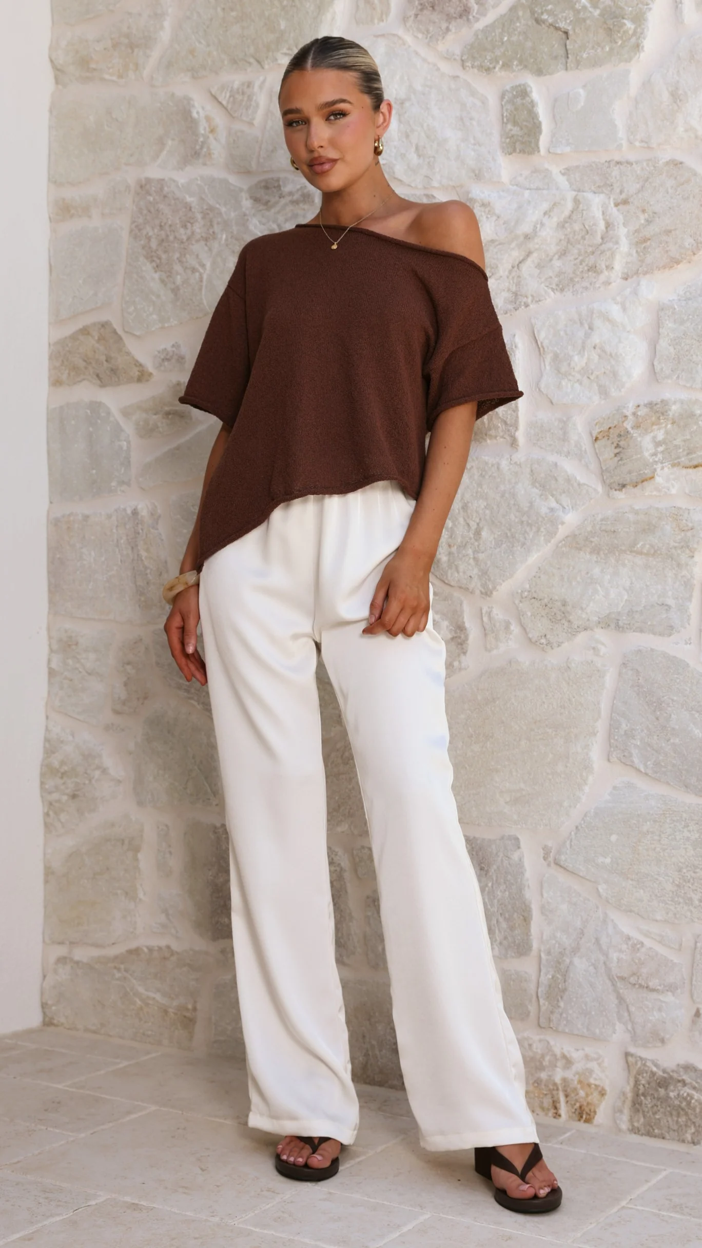 Blair Off Shoulder Tee - Chocolate - Image 9