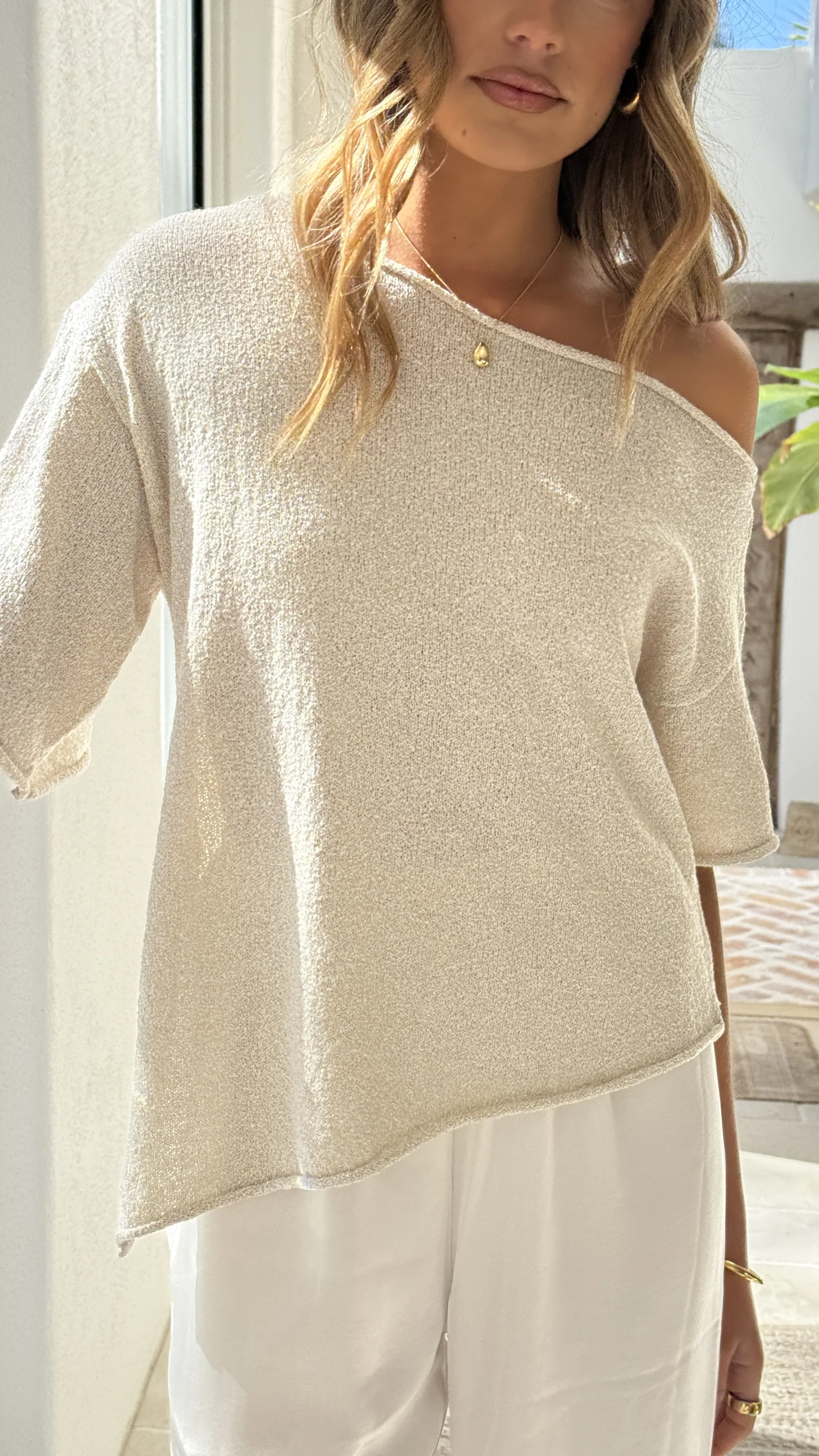 Blair Off Shoulder Tee - Oatmeal - Image 8
