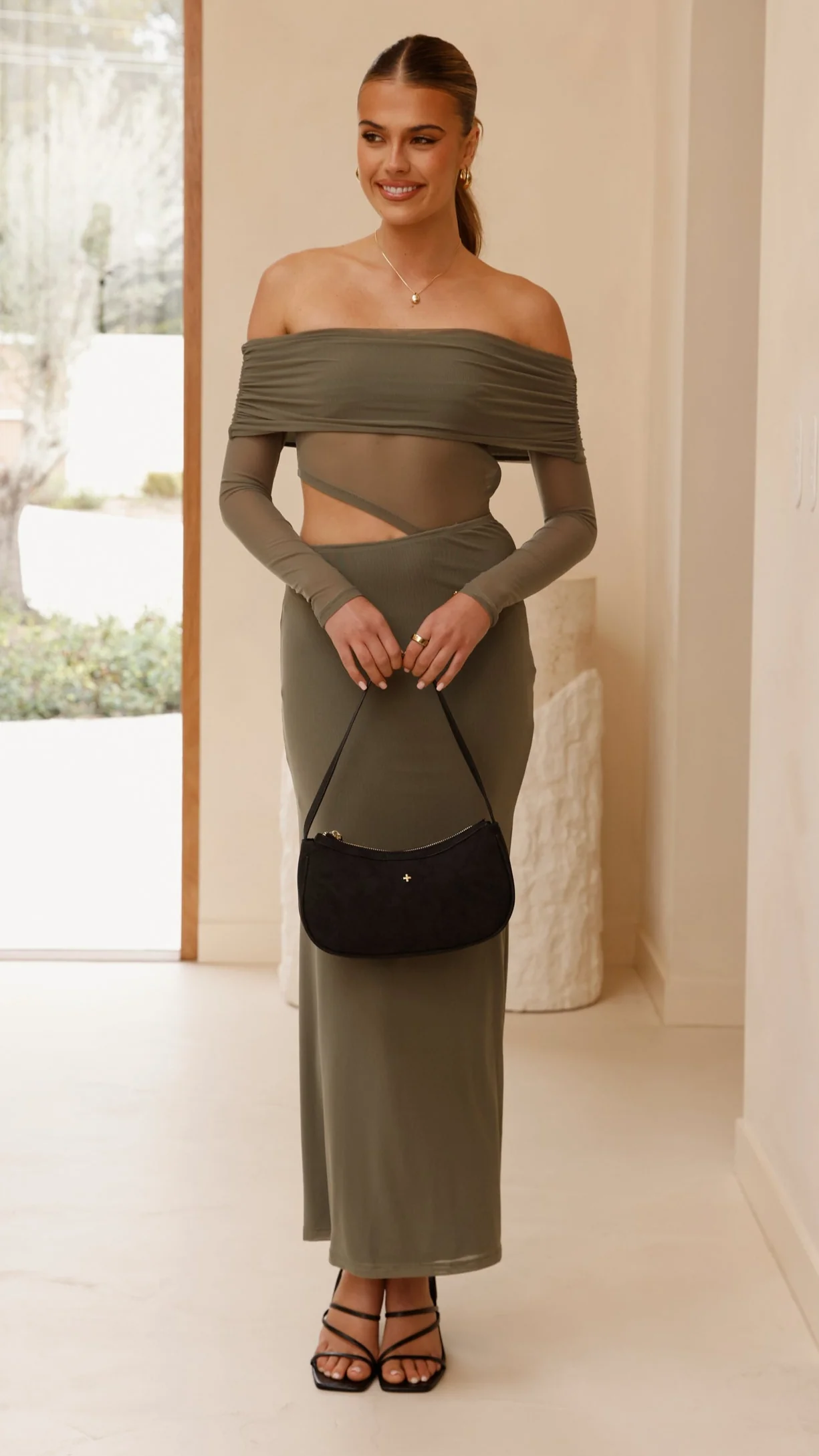 Blaire Off The Shoulder Maxi Dress - Olive - Image 3