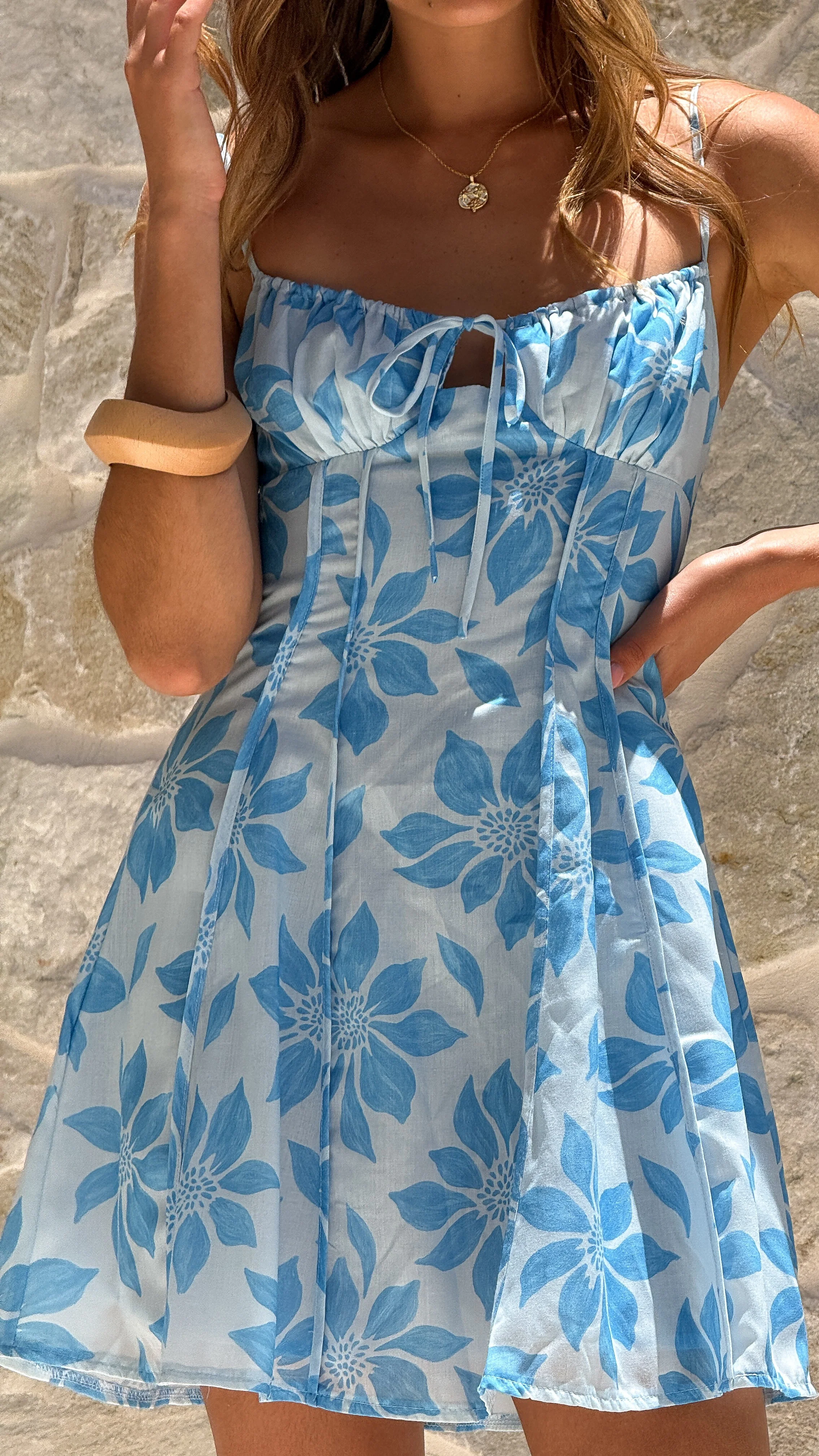 Bree Mini Dress - Blue Floral - Image 8