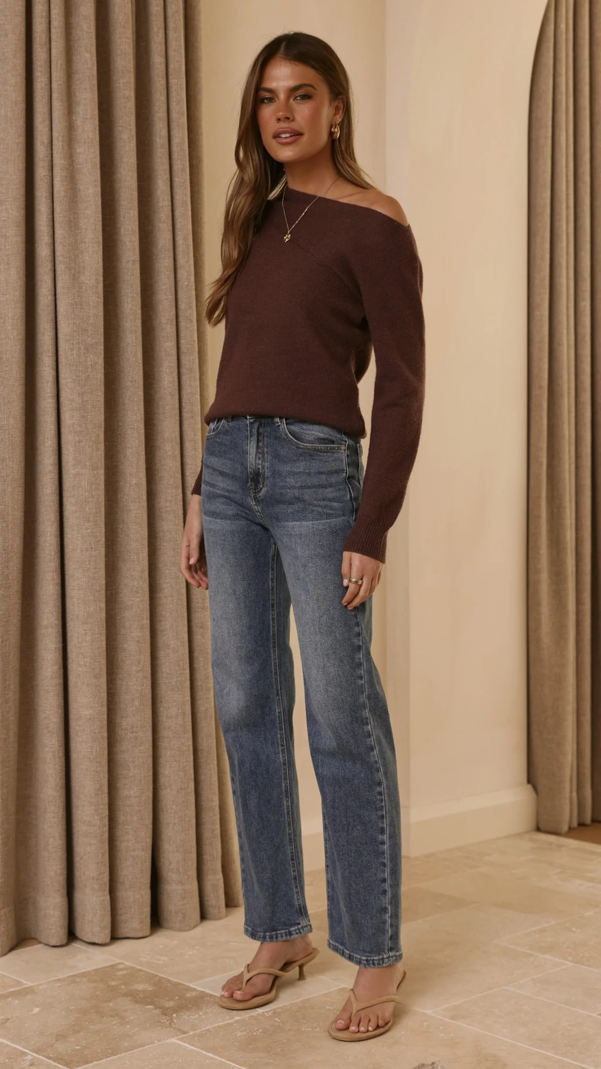Briella Boat Neck Sweater - Brown - Image 10