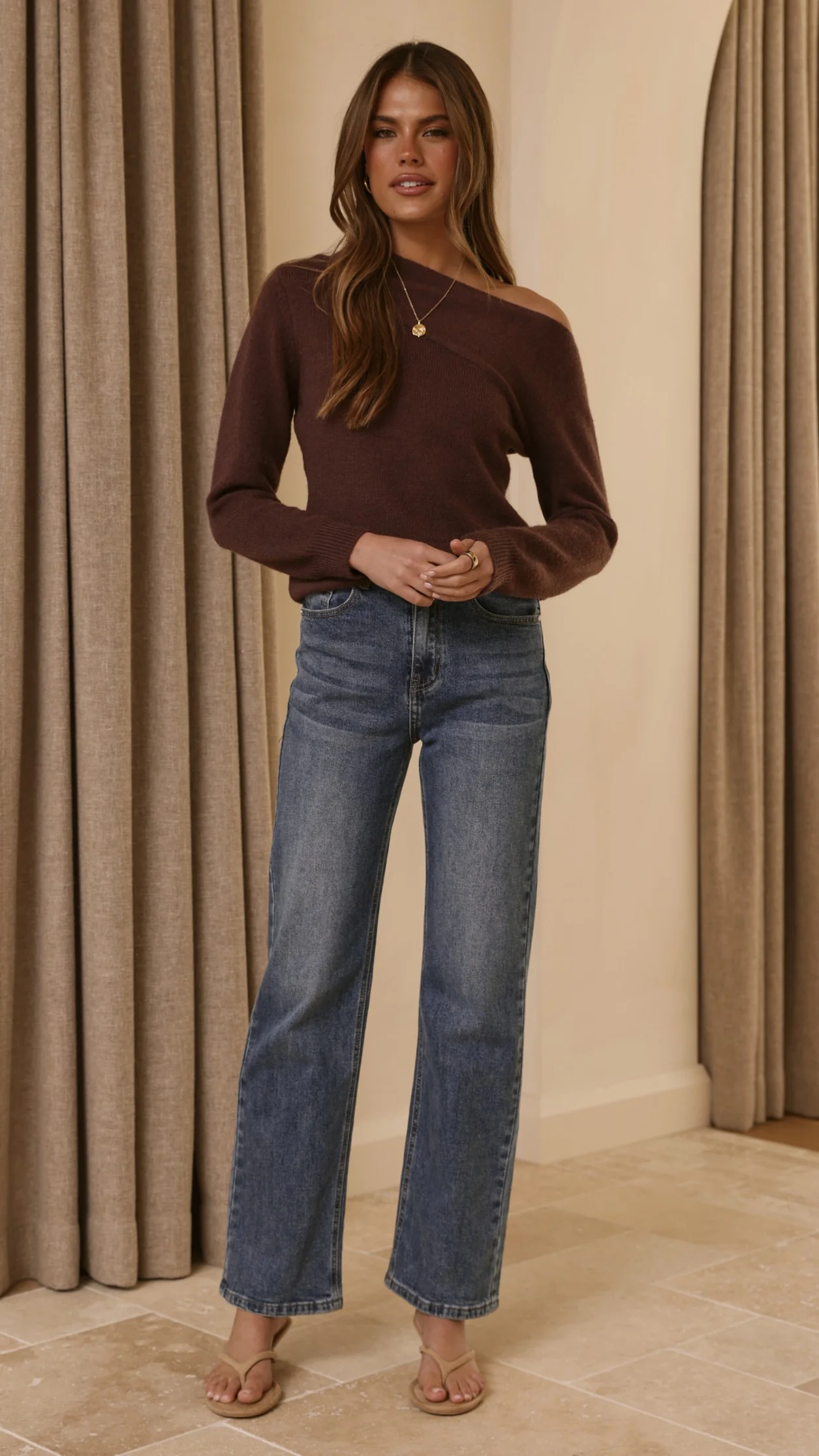 Briella Boat Neck Sweater - Brown - Image 6